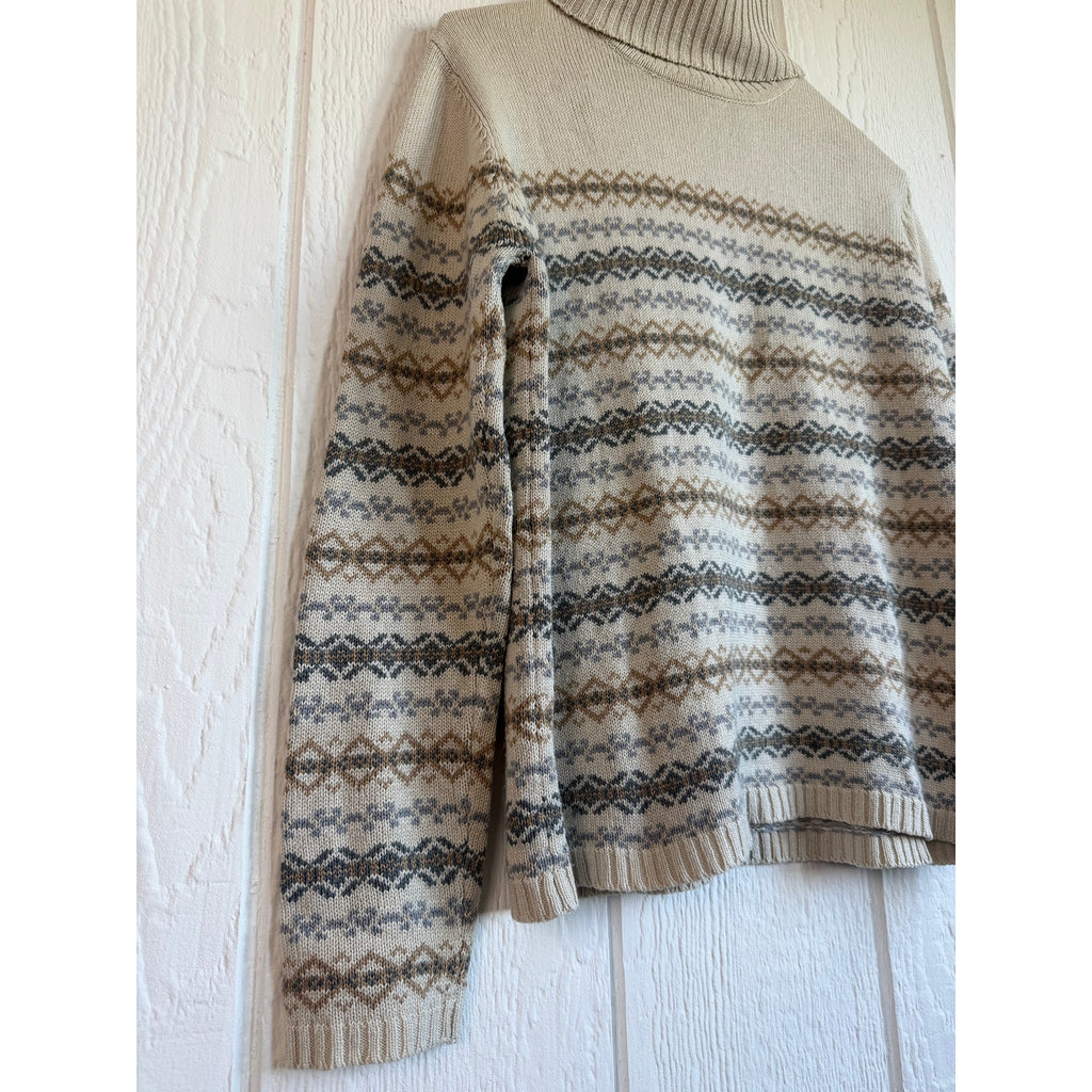 Vintage Worth Silk Cashmere Fair Isle Turtleneck Sweater Women's M