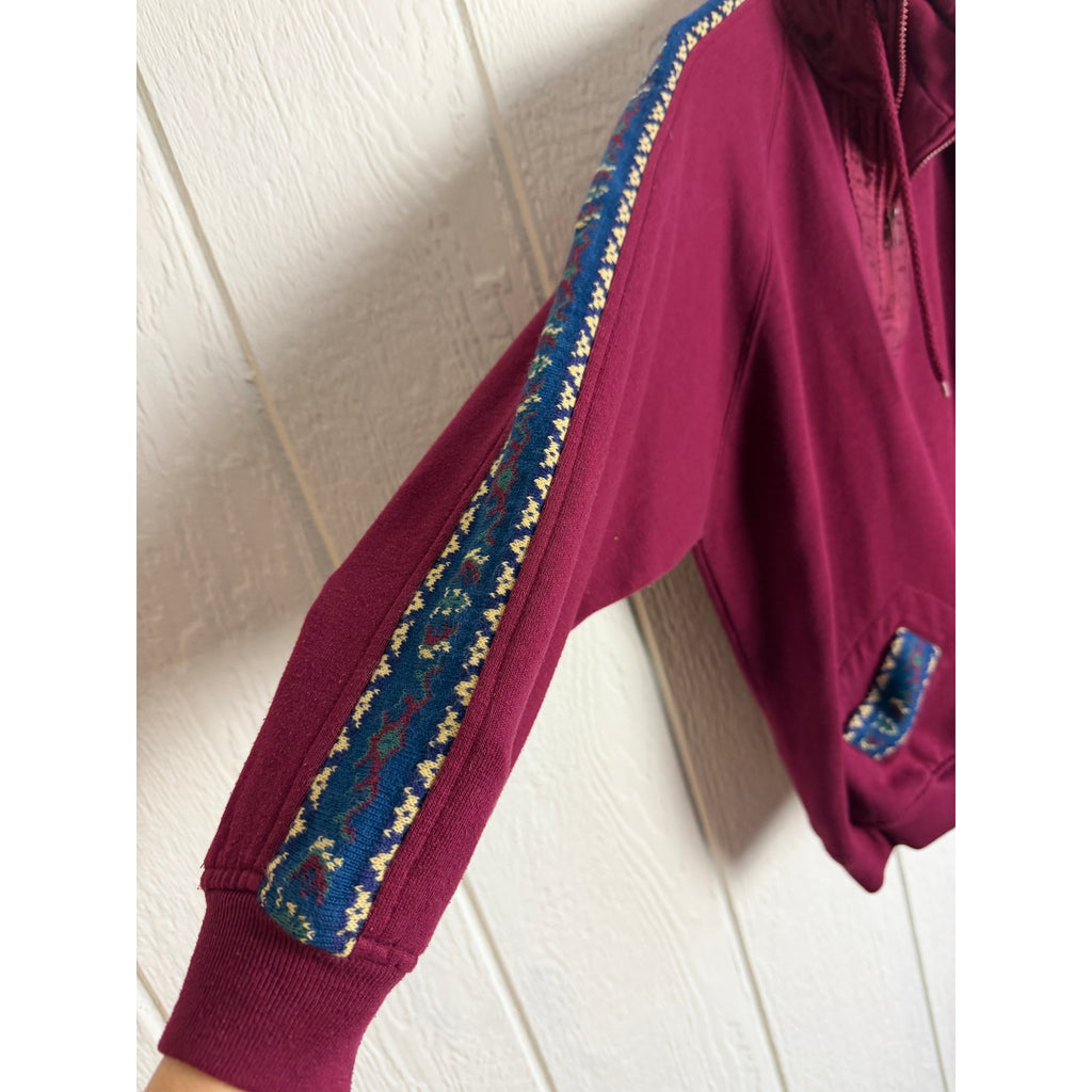 Vintage 90s Chinawear Quarter Zip Sweatshirt Burgundy Fleece Lined Size