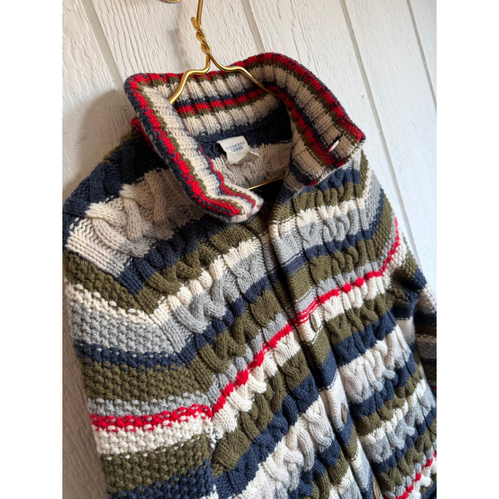Vintage Lands End Lambswool Knit Button Cardigan, Medium