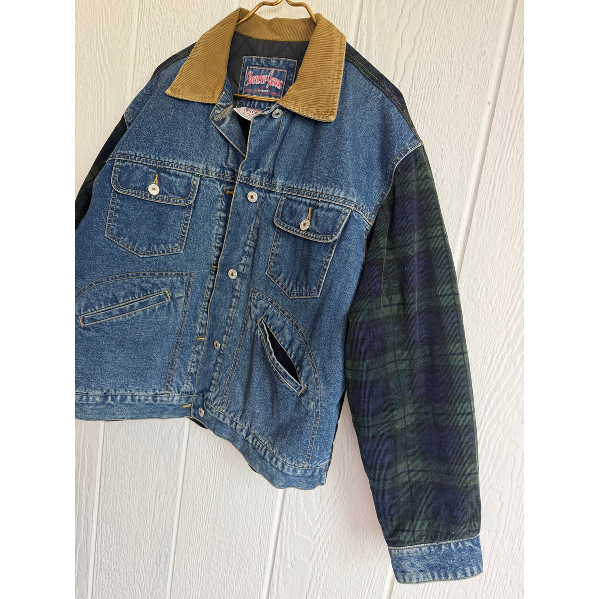 90s Breaker Jeans Denim Jacket Mens M Plaid Corduroy Barn Chore Quilted