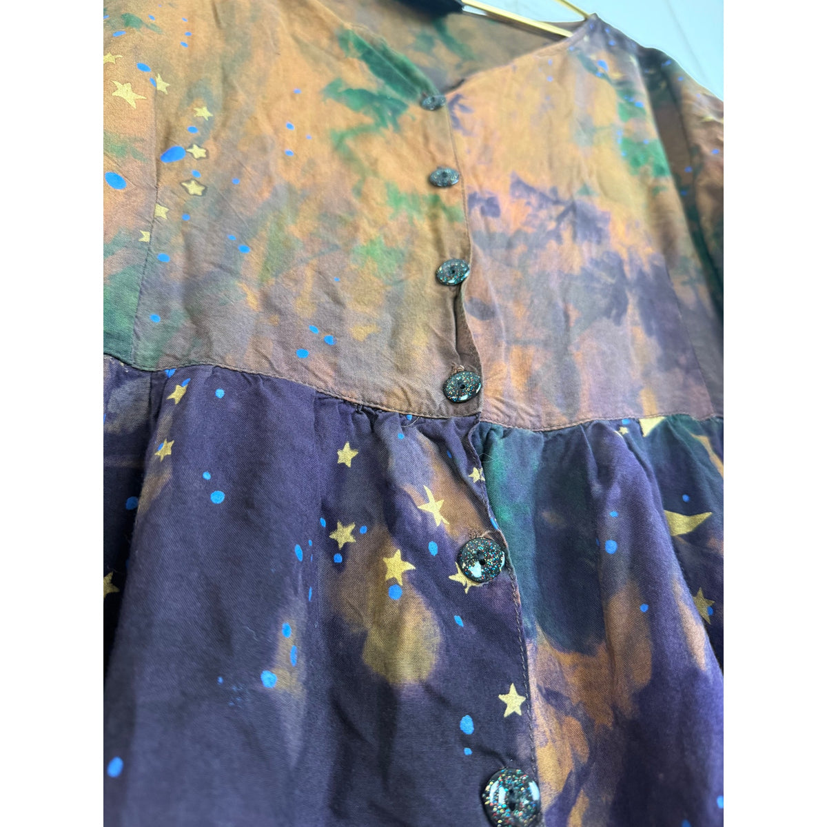 Vintage Celestial Moon Stars Tie Dye Maxi Dress L/XL Rayon Witchy Boho