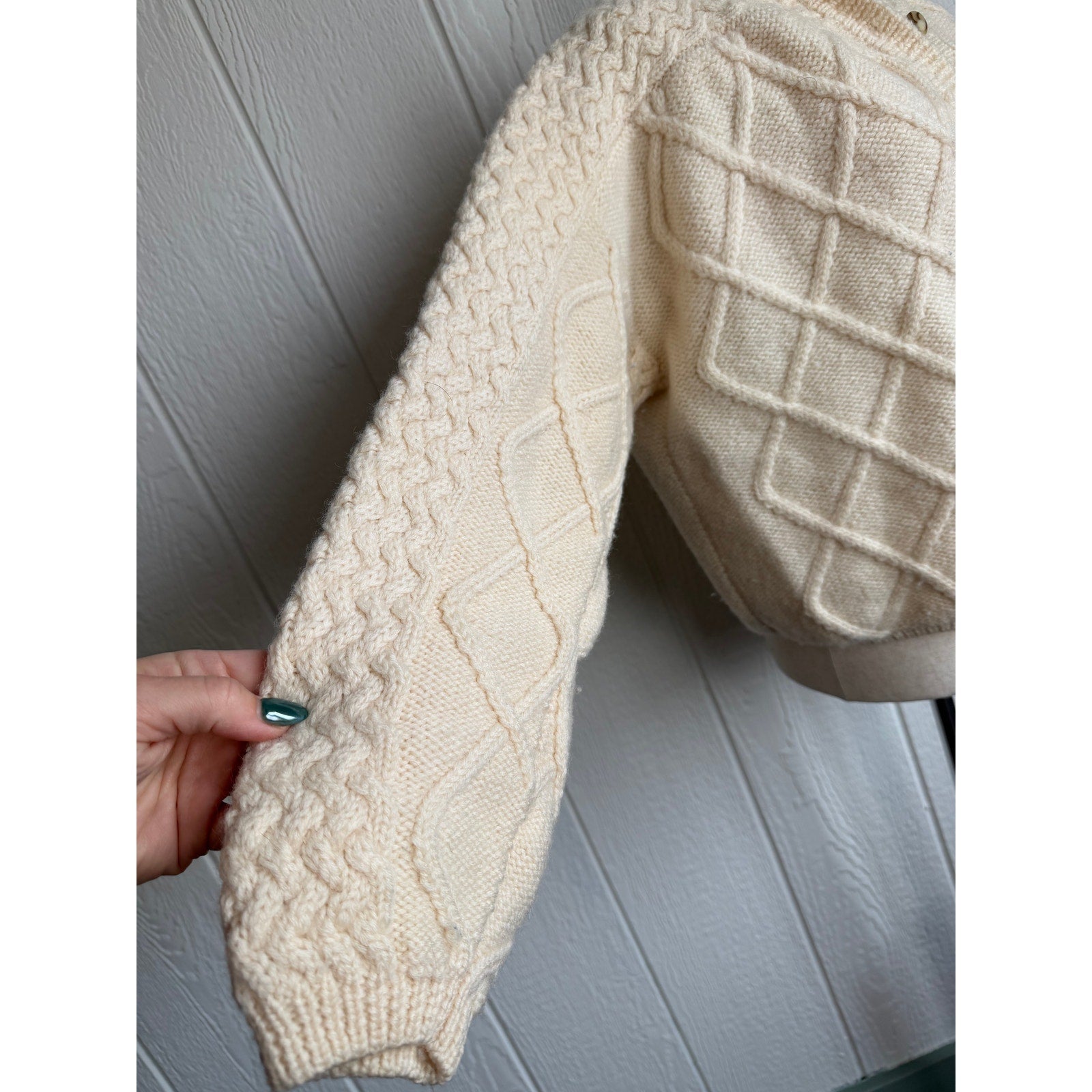 Vintage Irish Fisherman Cardigan Cable Knit Wool Sweater Ireland XL