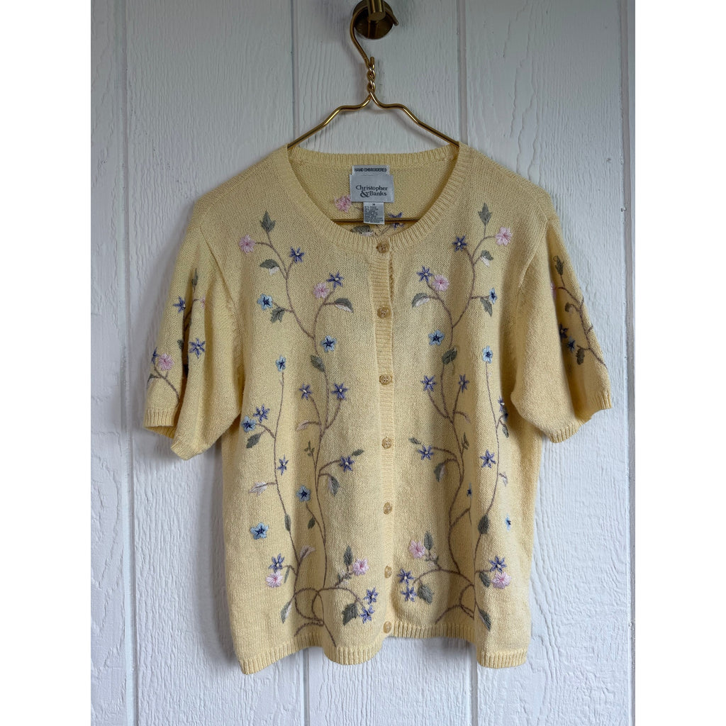 Vintage Christopher & Banks Hand Embroidered Floral Cardigan Sweater Medium