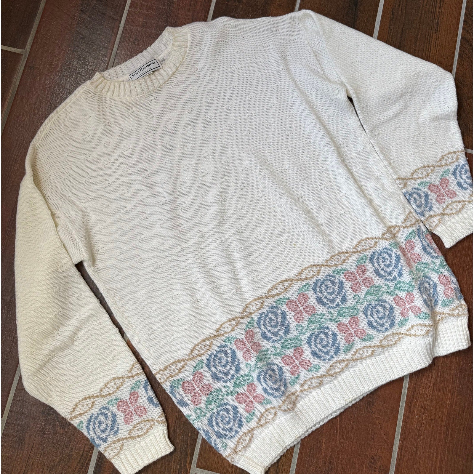 Vintage Made In USA Knit Butterfly Floral Knit Sweater