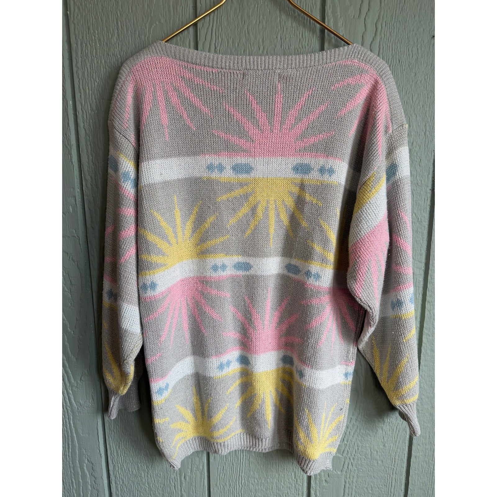 Vintage 80s Pastel Sunburst Knit Sweater | Oversized Sparkle Thread, Medium