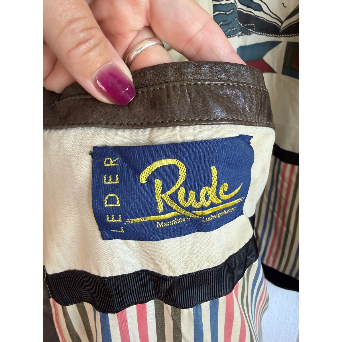 Vintage Leder Rude Peter Lukas Leather Bomber Jacket 58 Aztec Nautical German
