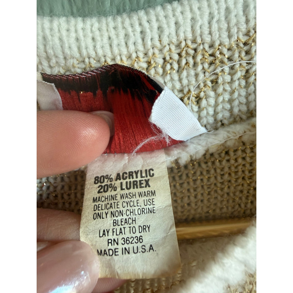 Vintage New Addition Ivory & Gold Snowflake Knit Sweater Holiday Cozy