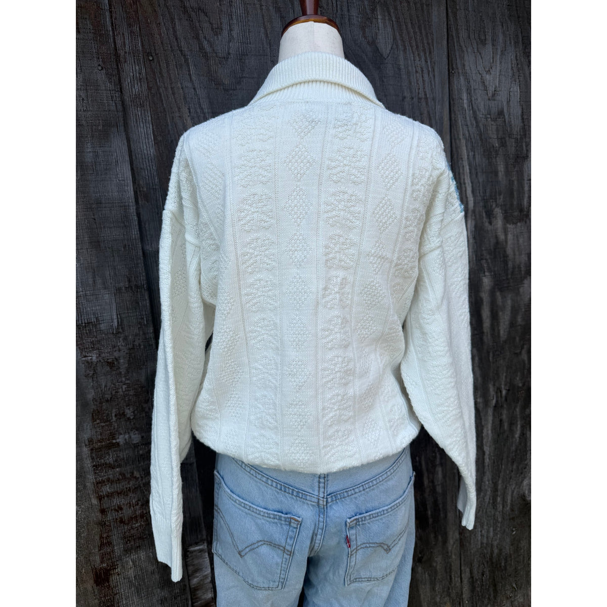 Vintage 80s Pastel Floral Knit Collared Sweater, Small