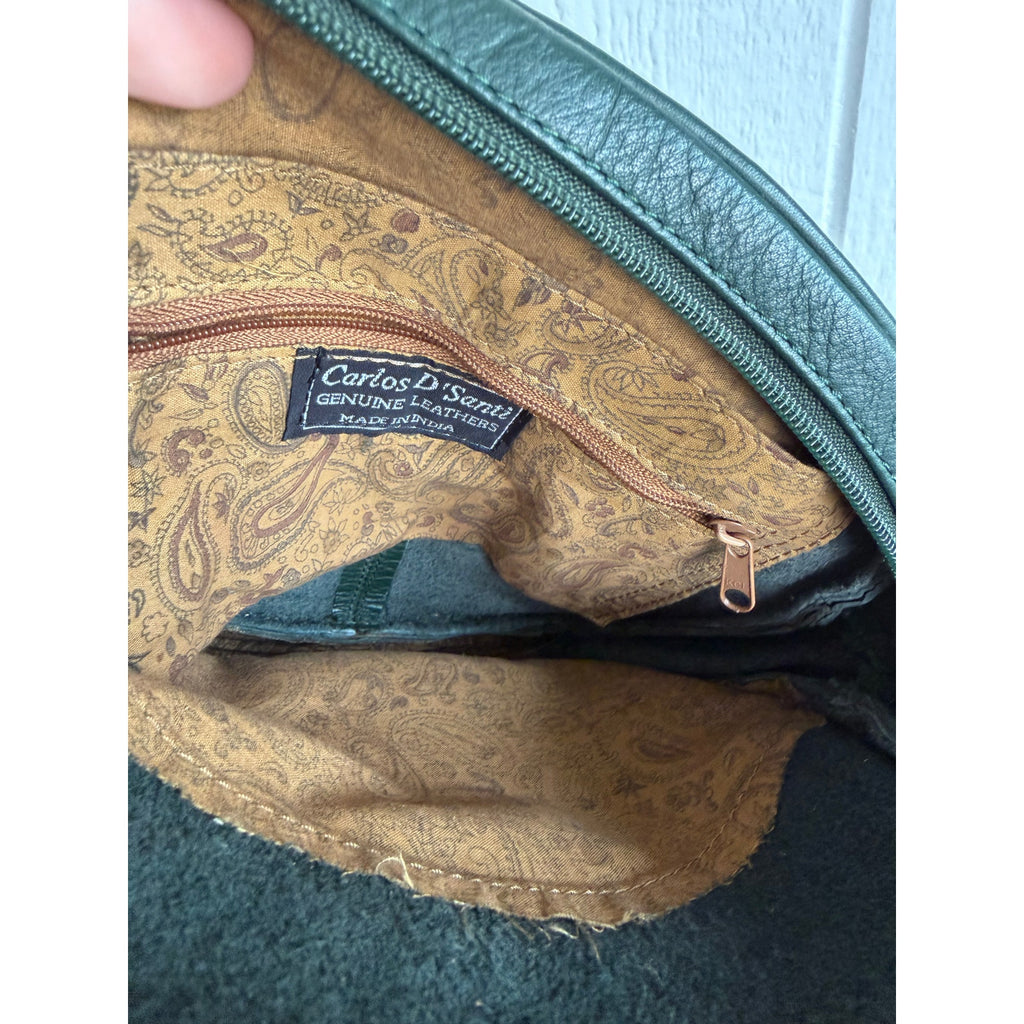 Vintage Carlos D' Santi Forest Green Genuine Leather Crossbody Shoulder Bag Boho