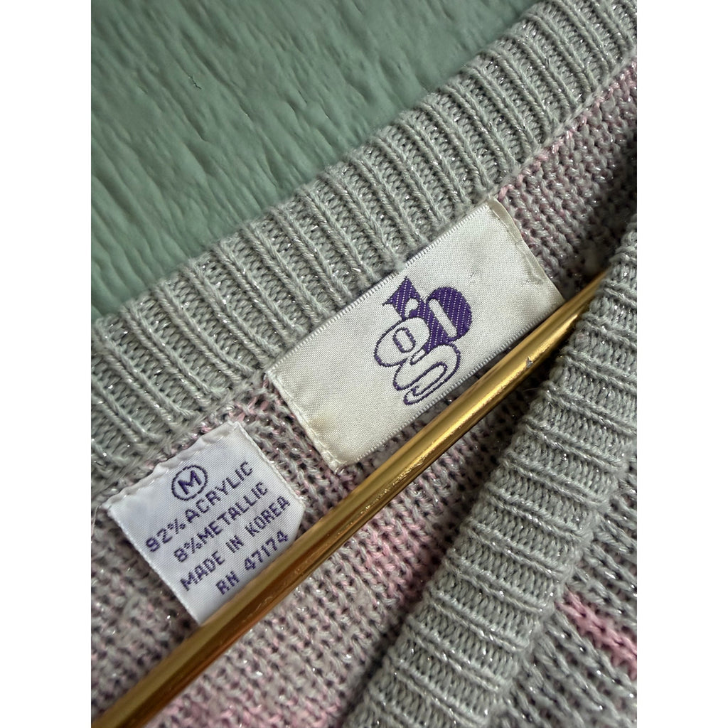 Vintage 80s Pastel Sunburst Knit Sweater | Oversized Sparkle Thread, Medium