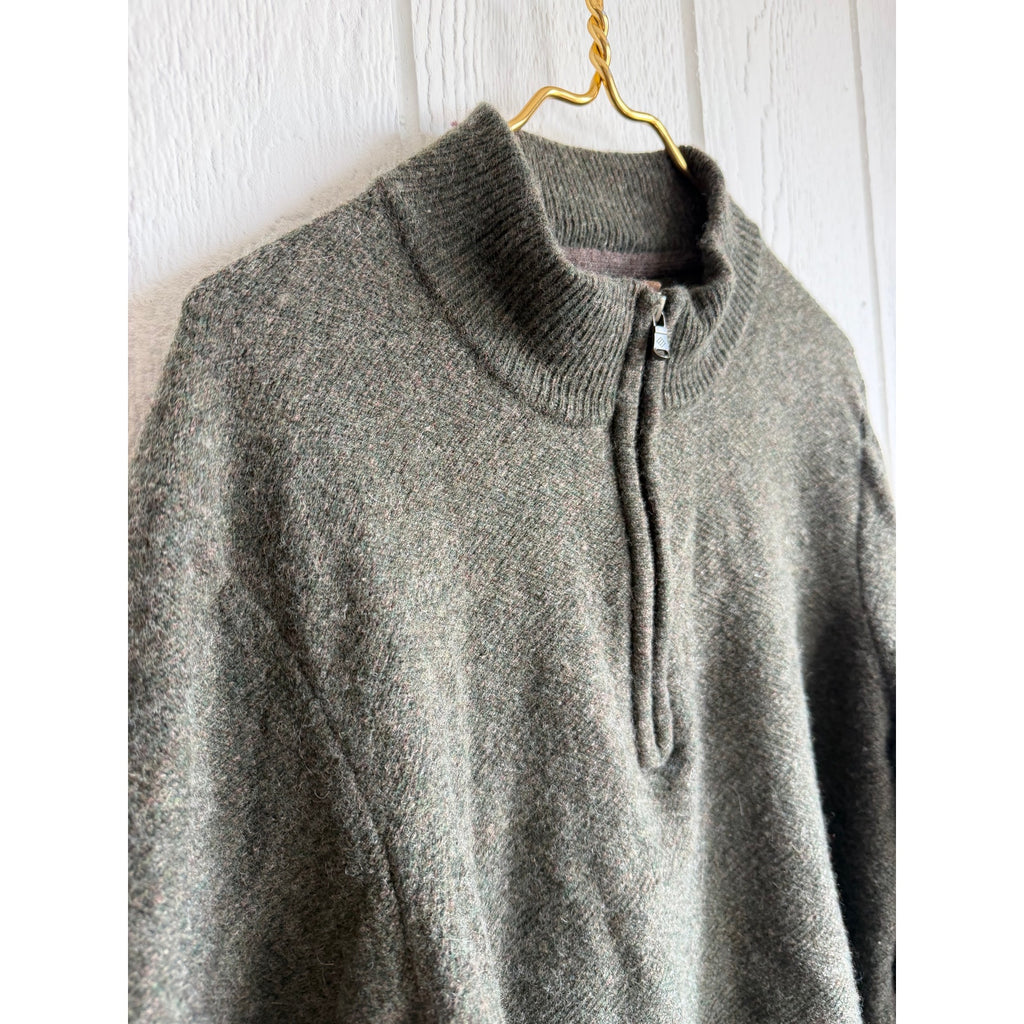 Vintage Joseph Abboud Wool Blend Quarter Zip Sweater Olive Green Pullover XL