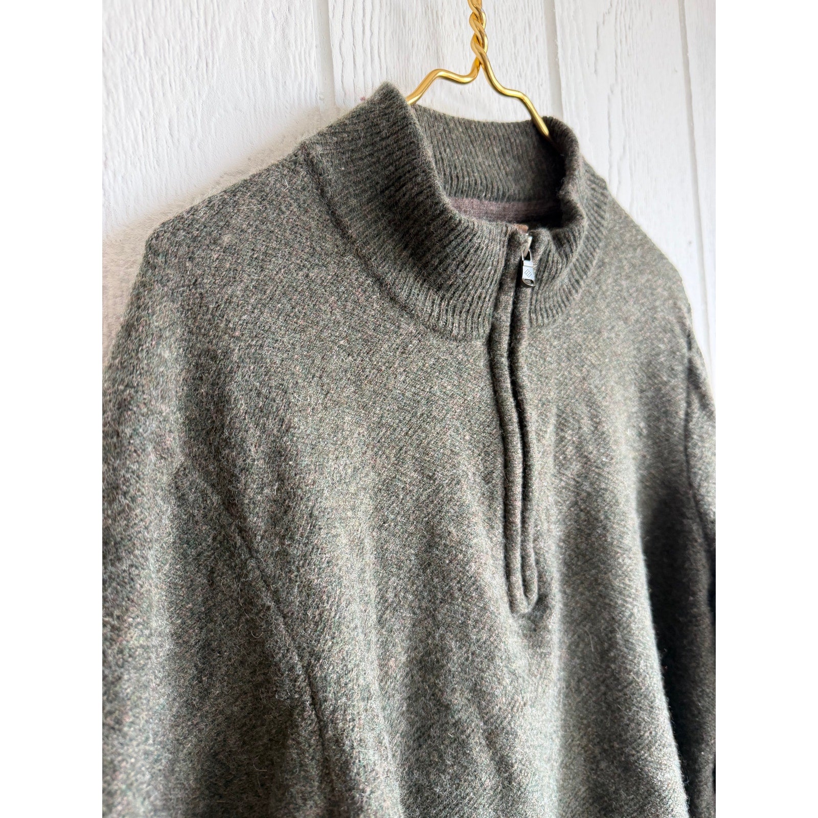 Vintage Joseph Abboud Wool Blend Quarter Zip Sweater Olive Green Pullover XL