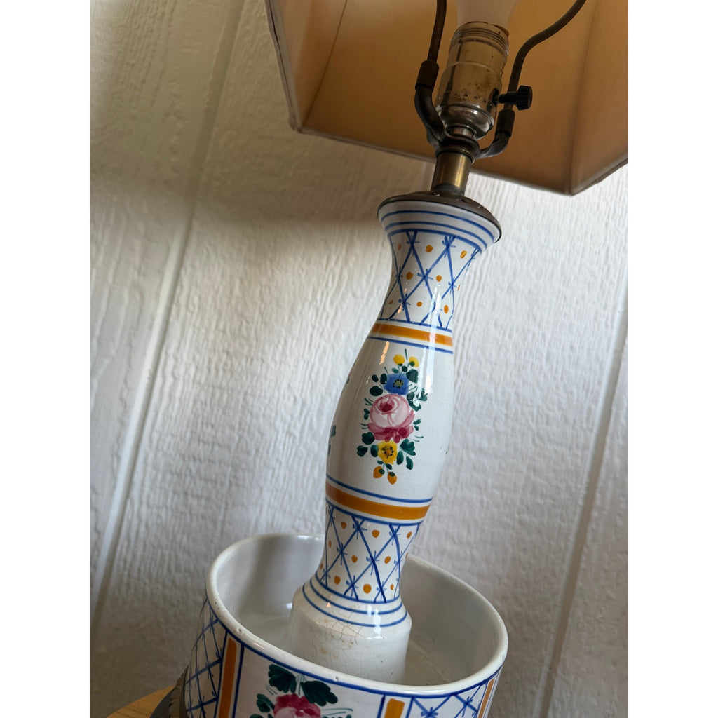 Vintage Floral Ceramic Table Lamp French Country Cottage Hand Painted