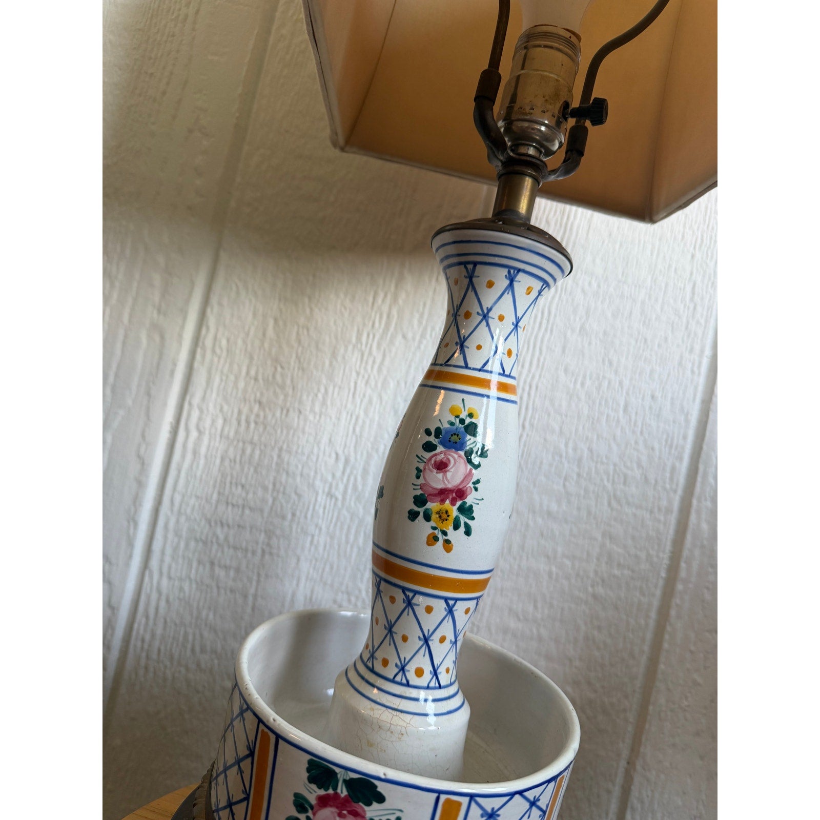Vintage Floral Ceramic Table Lamp French Country Cottage Hand Painted