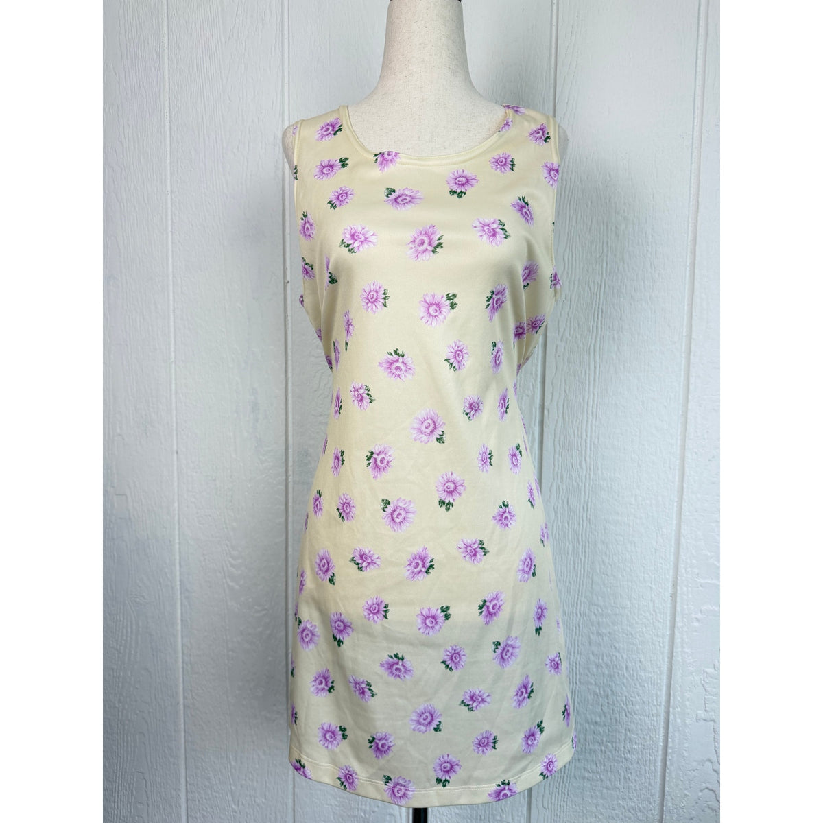 SWAT Ditsy Floral Mini Dress Cream Purple Tie Back 90s Y2K Cottagecore