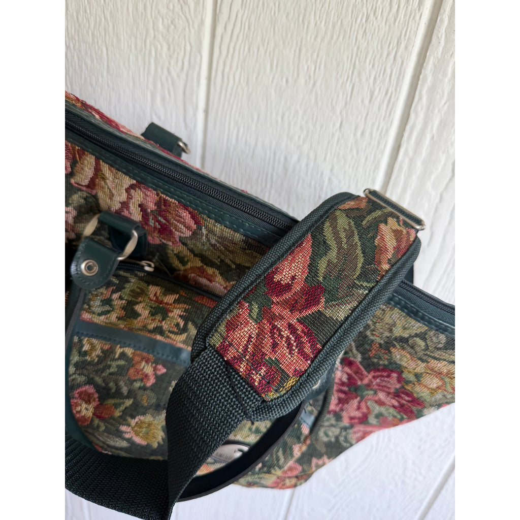 Vintage American Flyer Floral Tapestry Carpet Bag Weekender Duffel Travel Bag