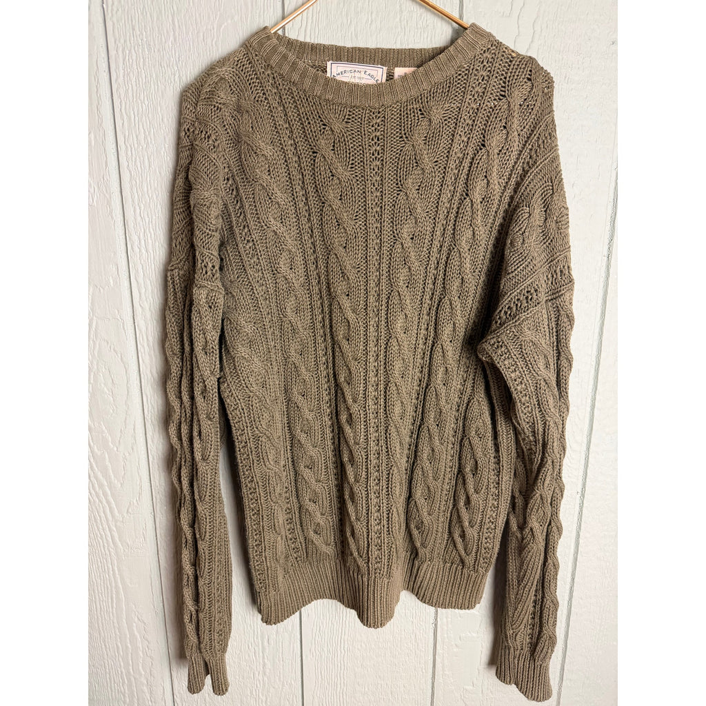 Vintage American Eagle Cable Knit Chunky Sweater Crewneck Green Small