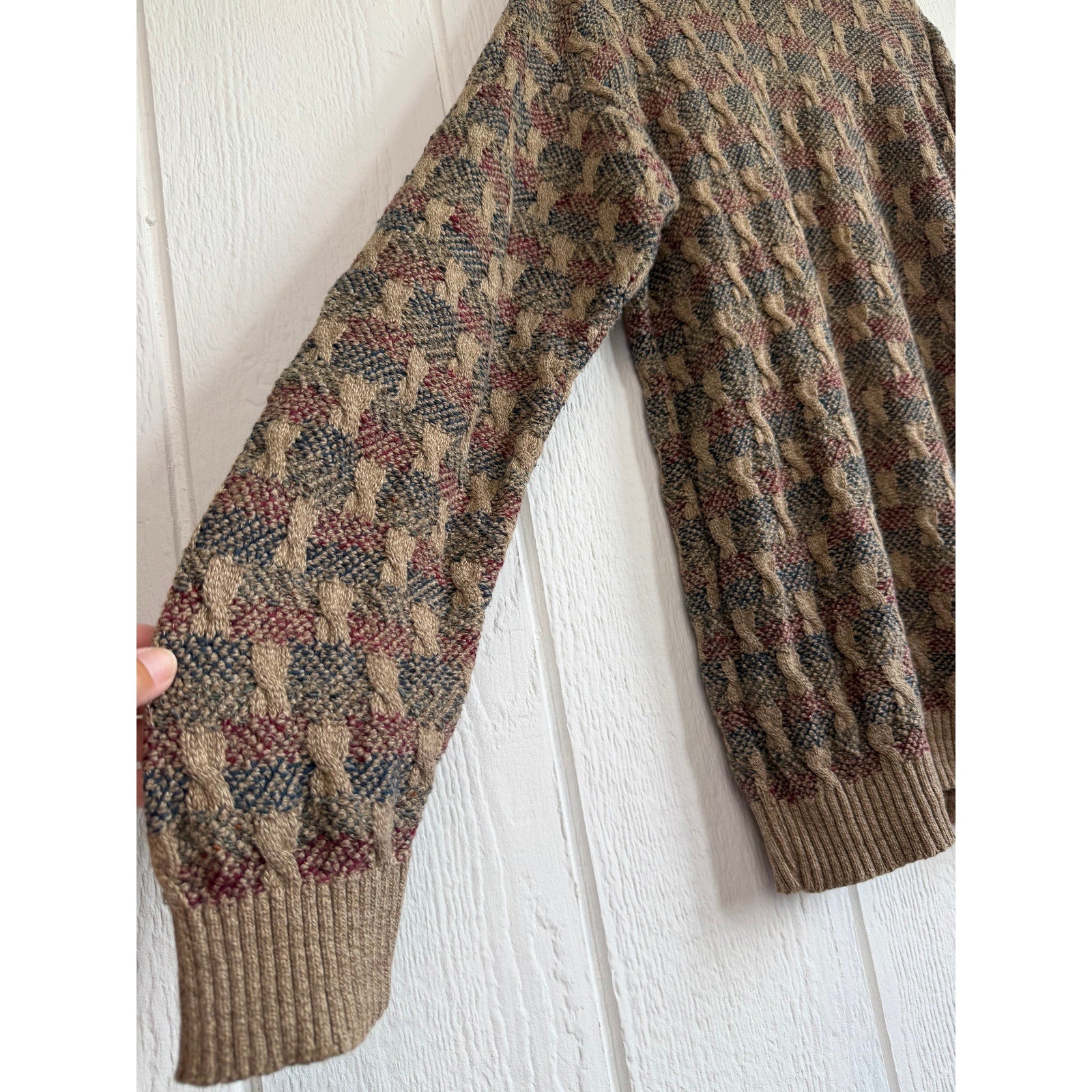 Vintage TSR Textured Cable Knit Sweater Mens Large Grandpa Core Geometric 90s
