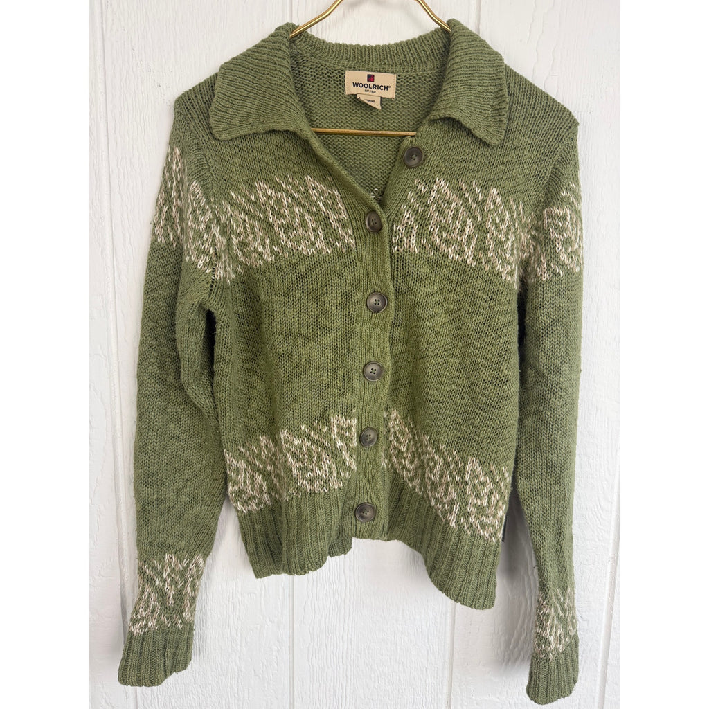 Vintage Woolrich Sage Fair Isle Cardigan Sweater Women's Nordic