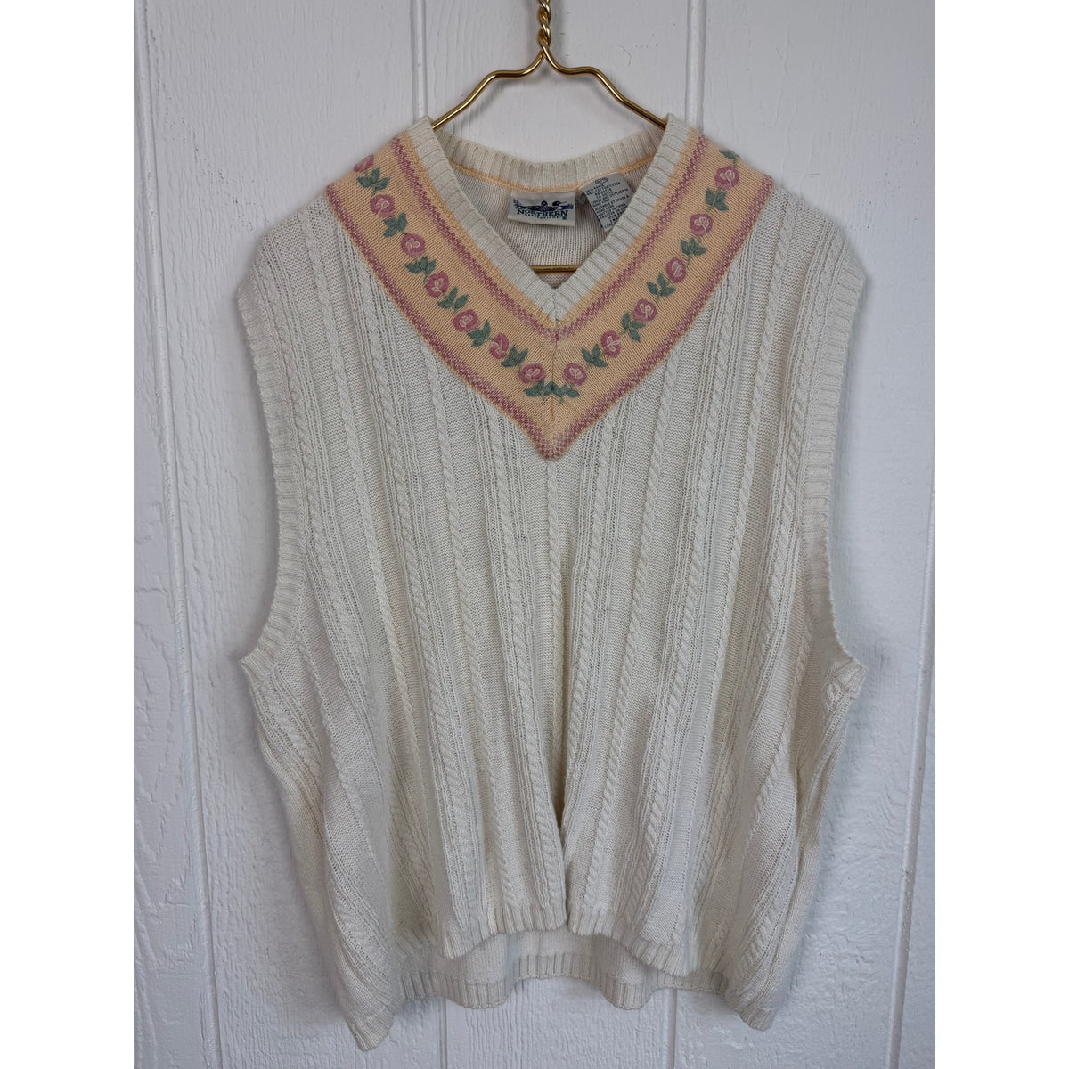 Vintage Northern Reflections Sweater Vest XL Ramie Cotton Floral Embroidered