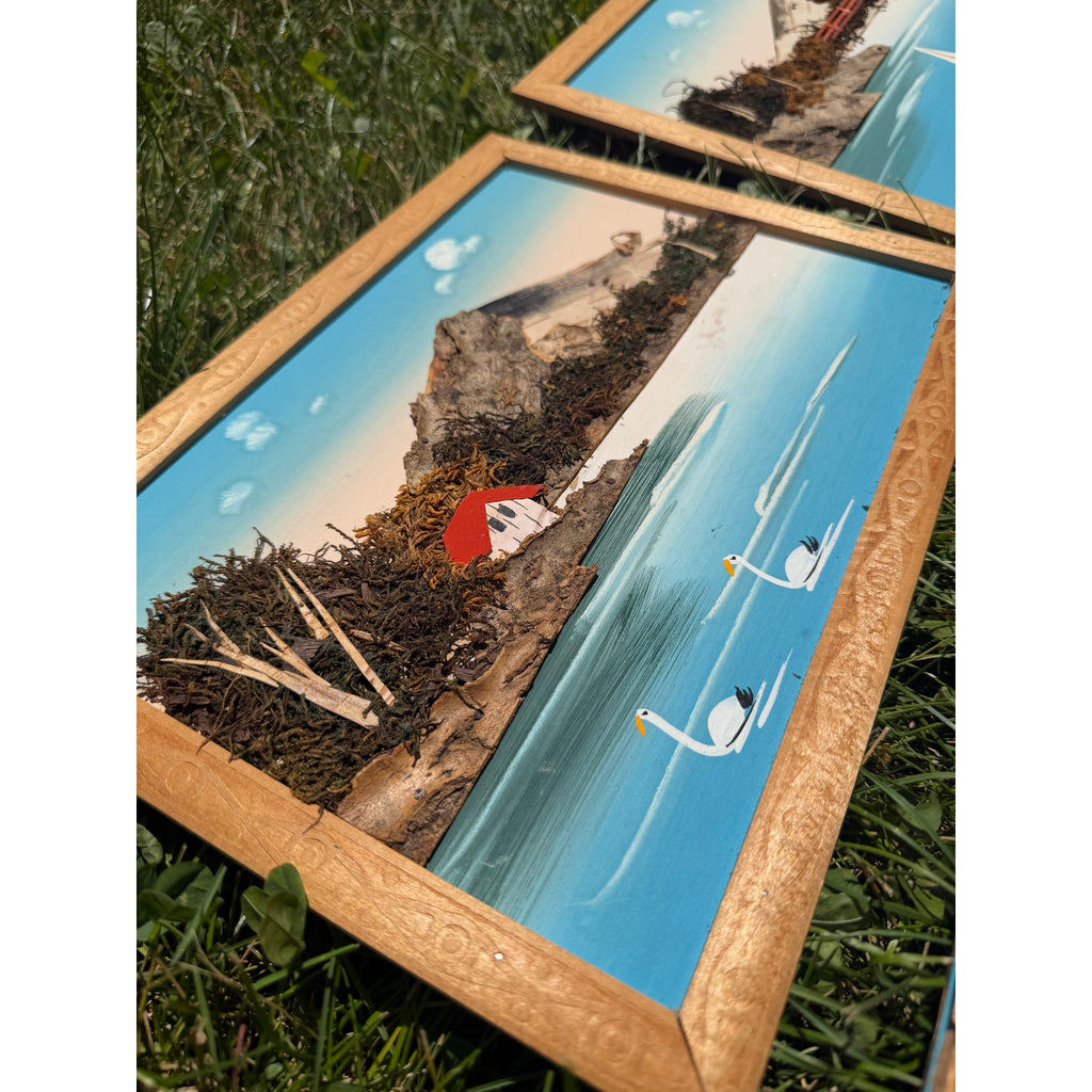 Vintage Japan Mount Fuji Wall Art Set of 4 Bark Diorama Landscapes Made in Japan