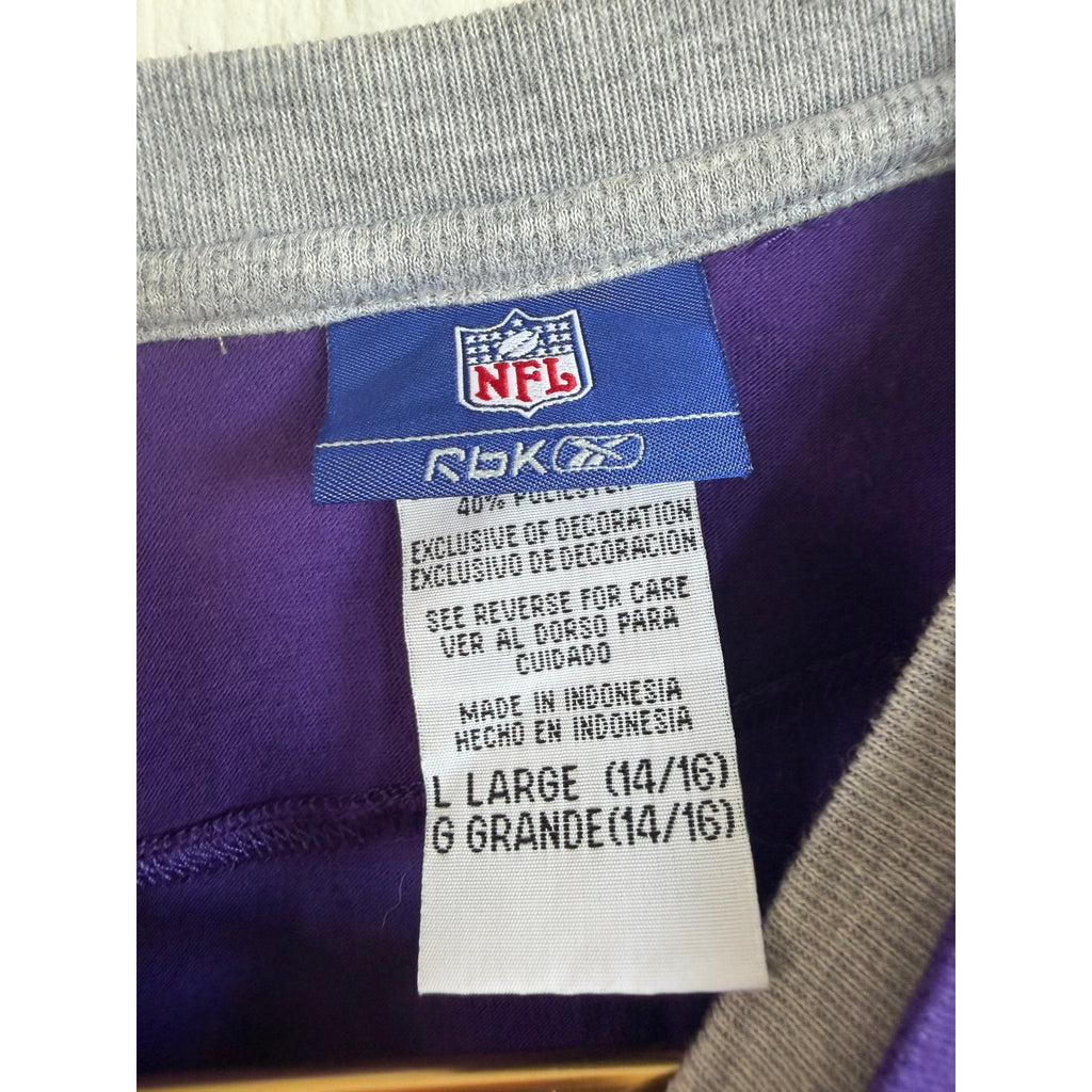 Vintage 90s Reebok NFL Minnesota Vikings Long Sleeve Shirt Purple Gold Size L