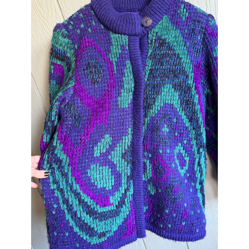 Vintage John Weitz Chunky Sparkle Funky Cardigan Sweater, Medium