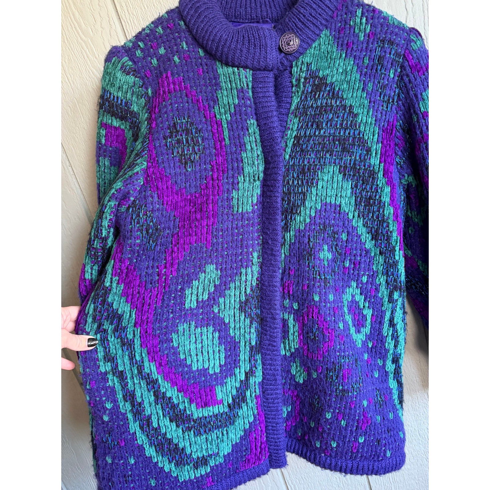Vintage John Weitz Chunky Sparkle Funky Cardigan Sweater, Medium