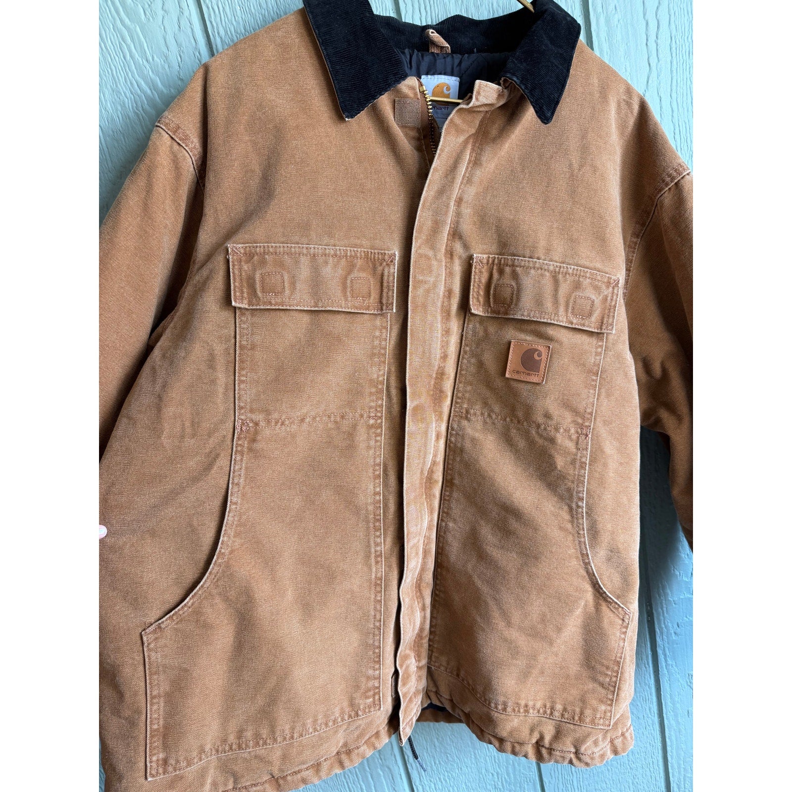 Vintage Carhartt J97 Sandstone Detroit Jacket Blanket Lined Brown XL 2000s