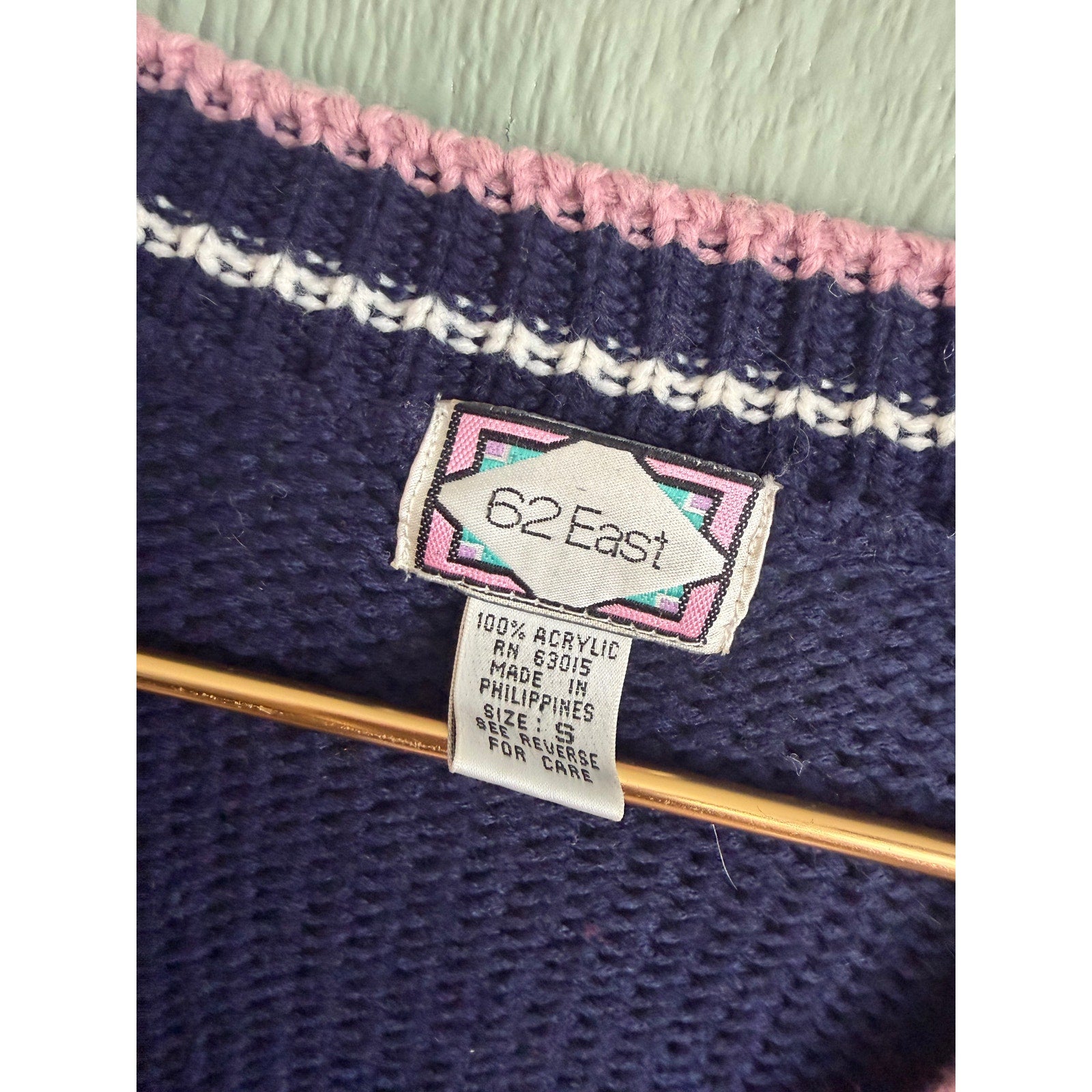 Vintage 90s Fair Isle Knit Cardigan Floral Embroidered Size S Cottagecore