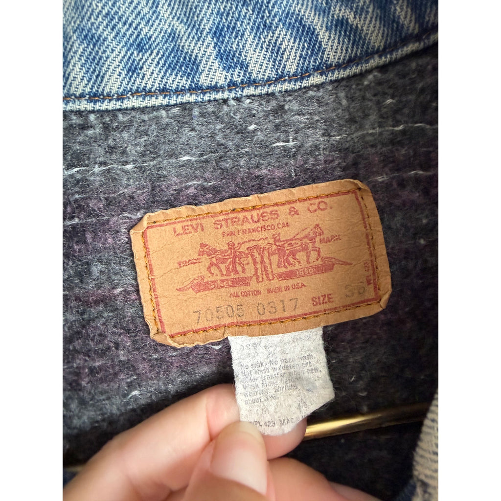Vintage Levi's 70605 Blanket Lined Denim Trucker Jacket Made USA Distressed