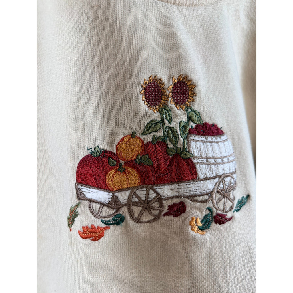 Vintage Shenanigans Fall Harvest Embroidered Sweatshirt | Size L | Pumpkin Wagon