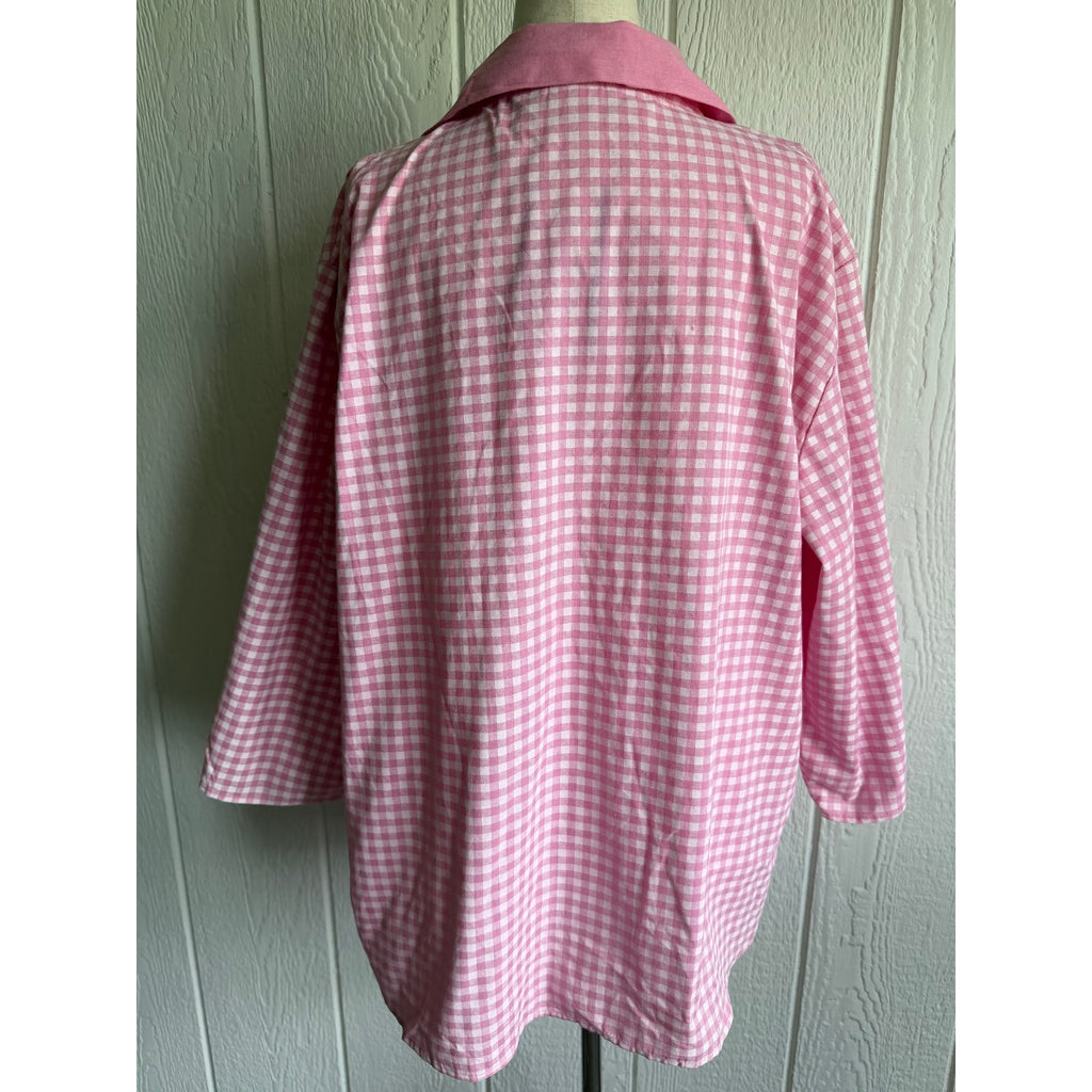 NWT Vintage Blair Pink Gingham Button Front Blouse XL Cottagecore Top