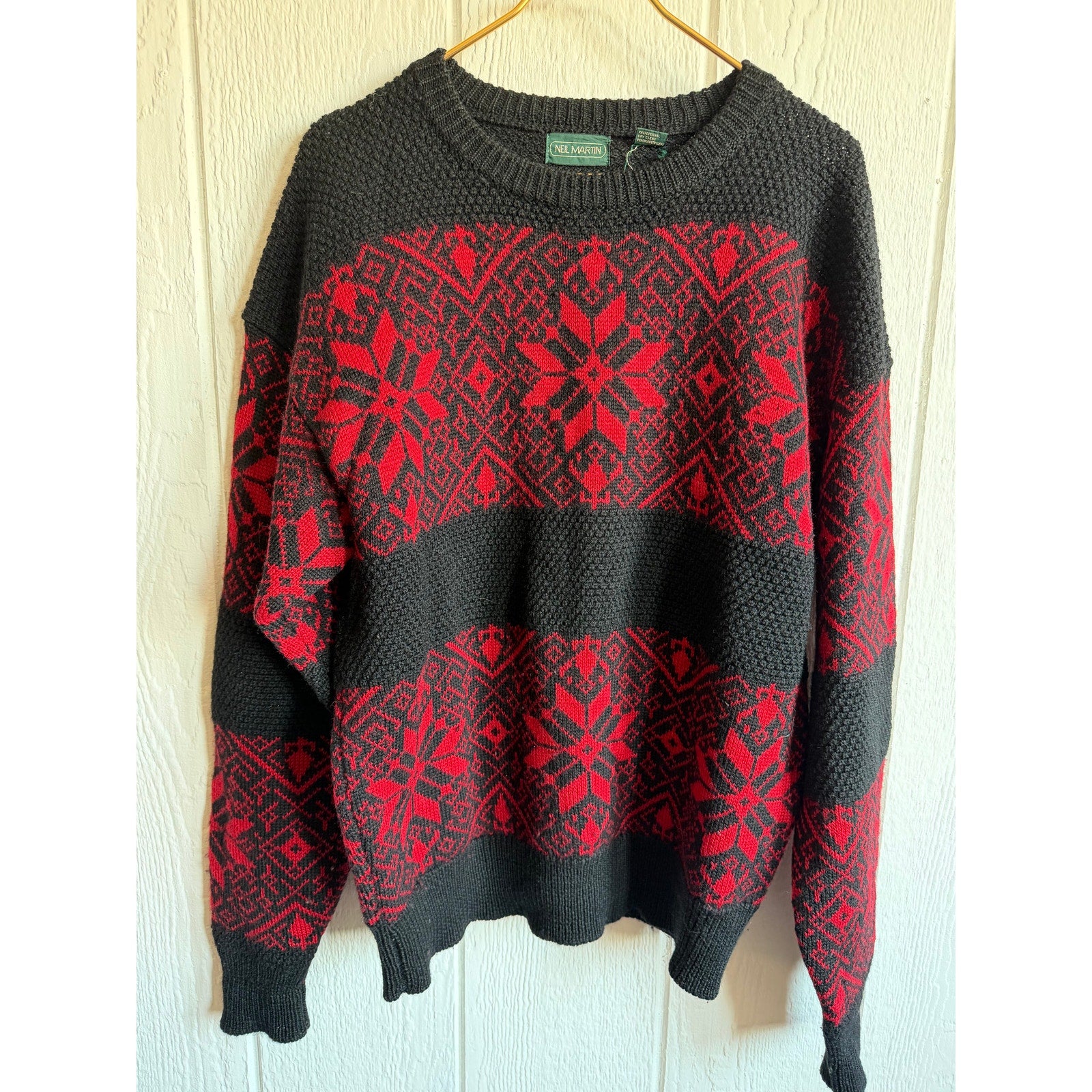 Vintage 90s Neil Martin Wool Sweater, XL Nordic Knit