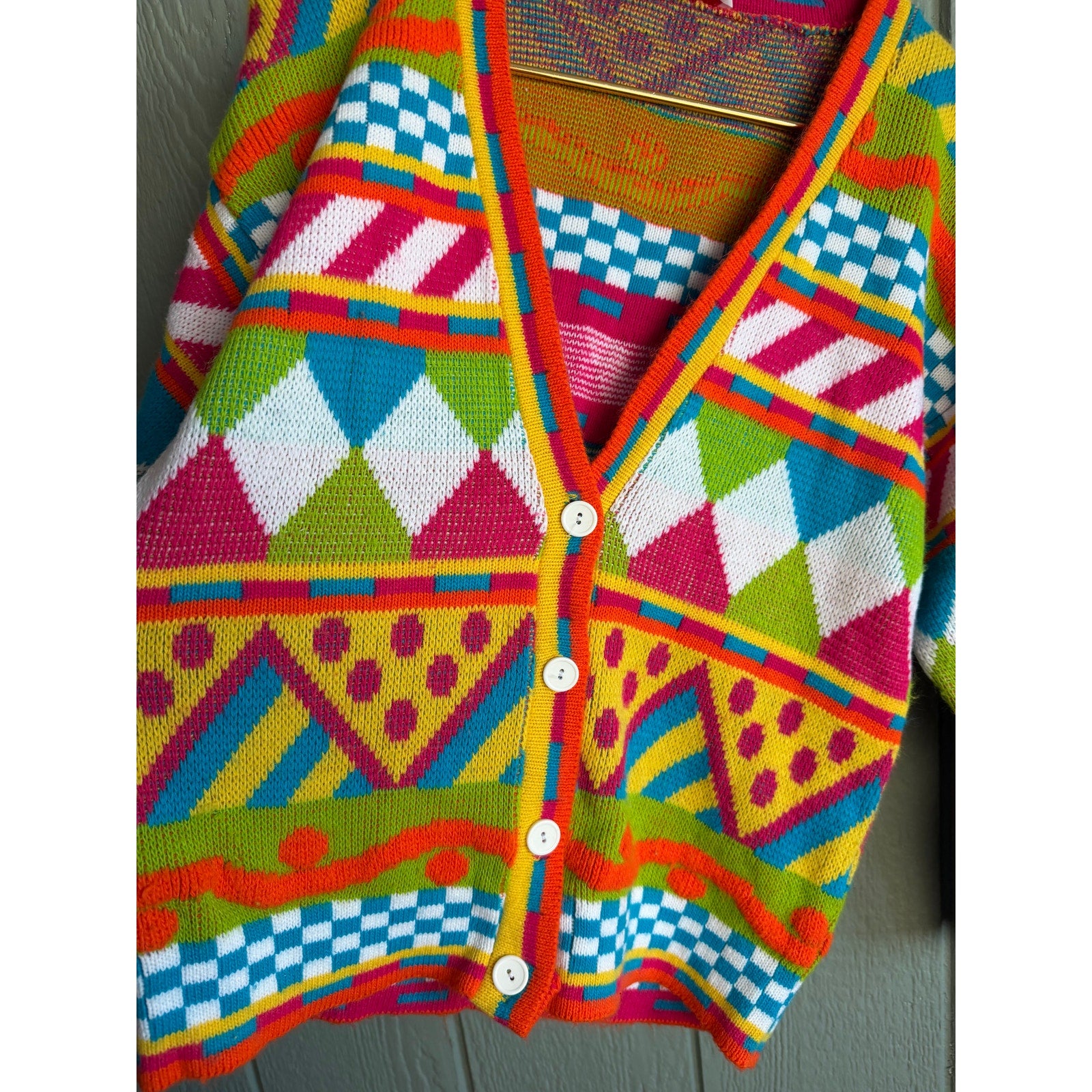 Vintage Grand Knitwear Colorful Geometric Knit Cardigan 80s 90s Sweater