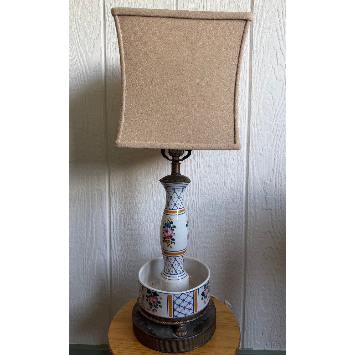 Vintage Floral Ceramic Table Lamp French Country Cottage Hand Painted