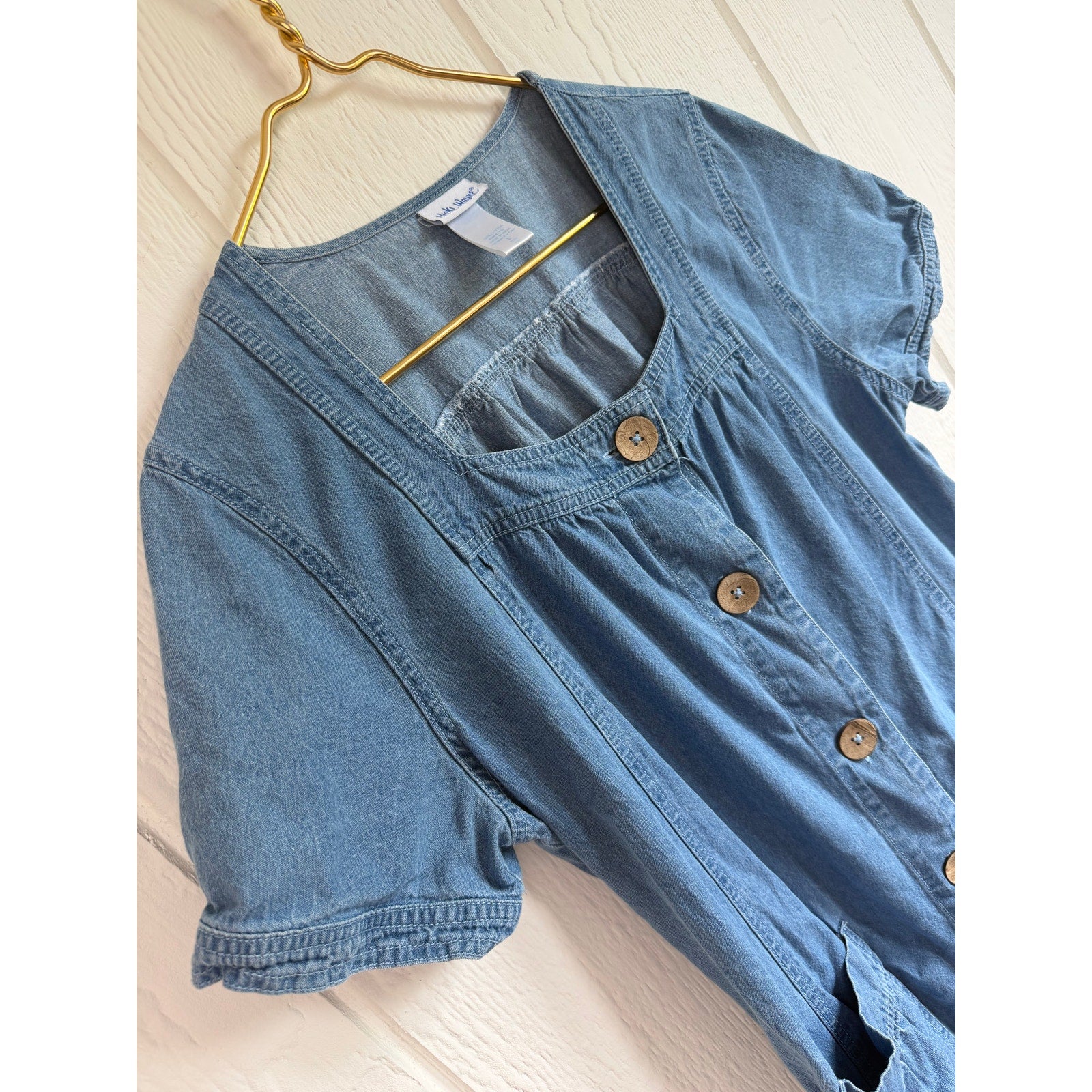 Vintage Vicki Wayne Women's Chambray Button Front Dress Cottagecore, Large 90s