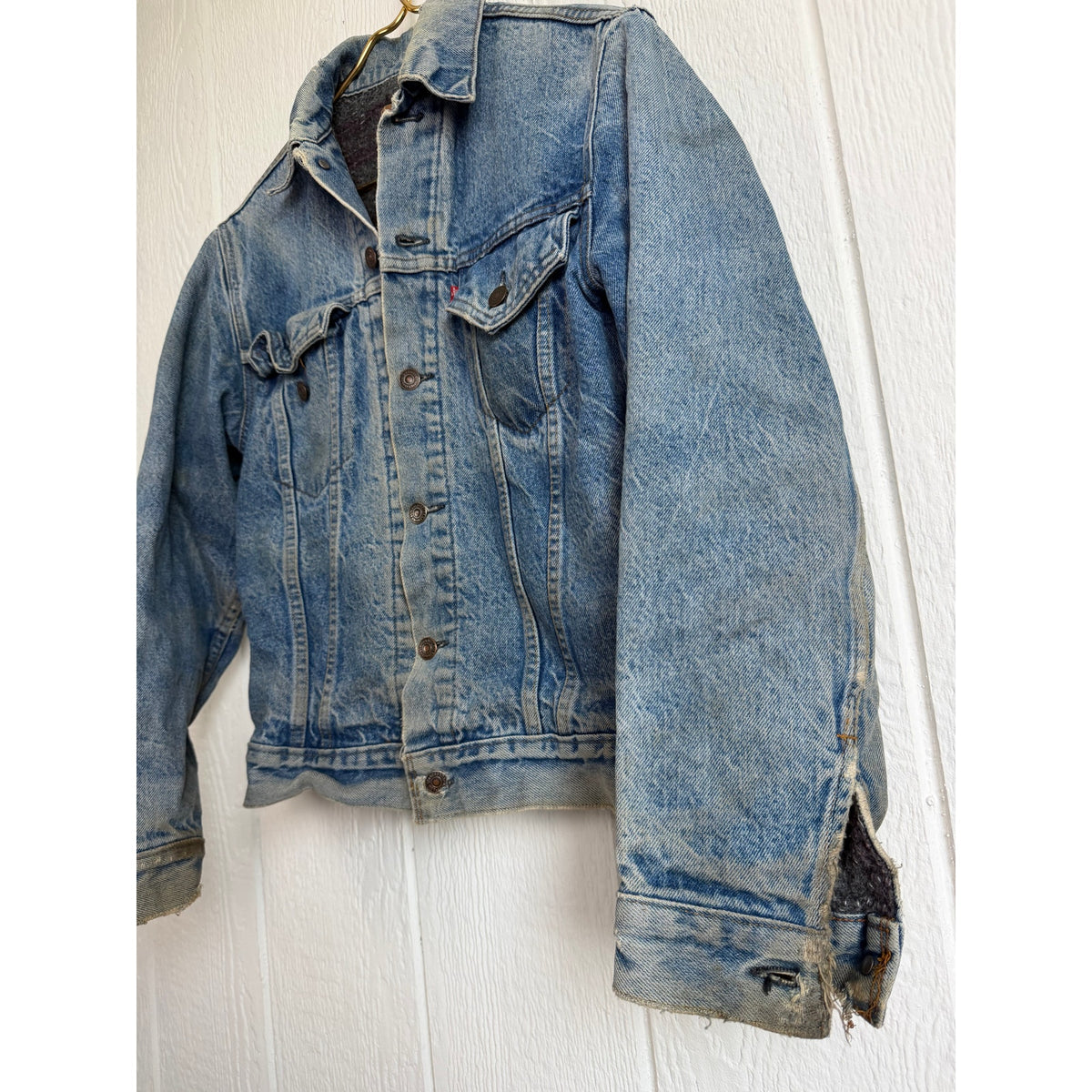 Vintage Levi's 70605 Blanket Lined Denim Trucker Jacket Made USA Distressed