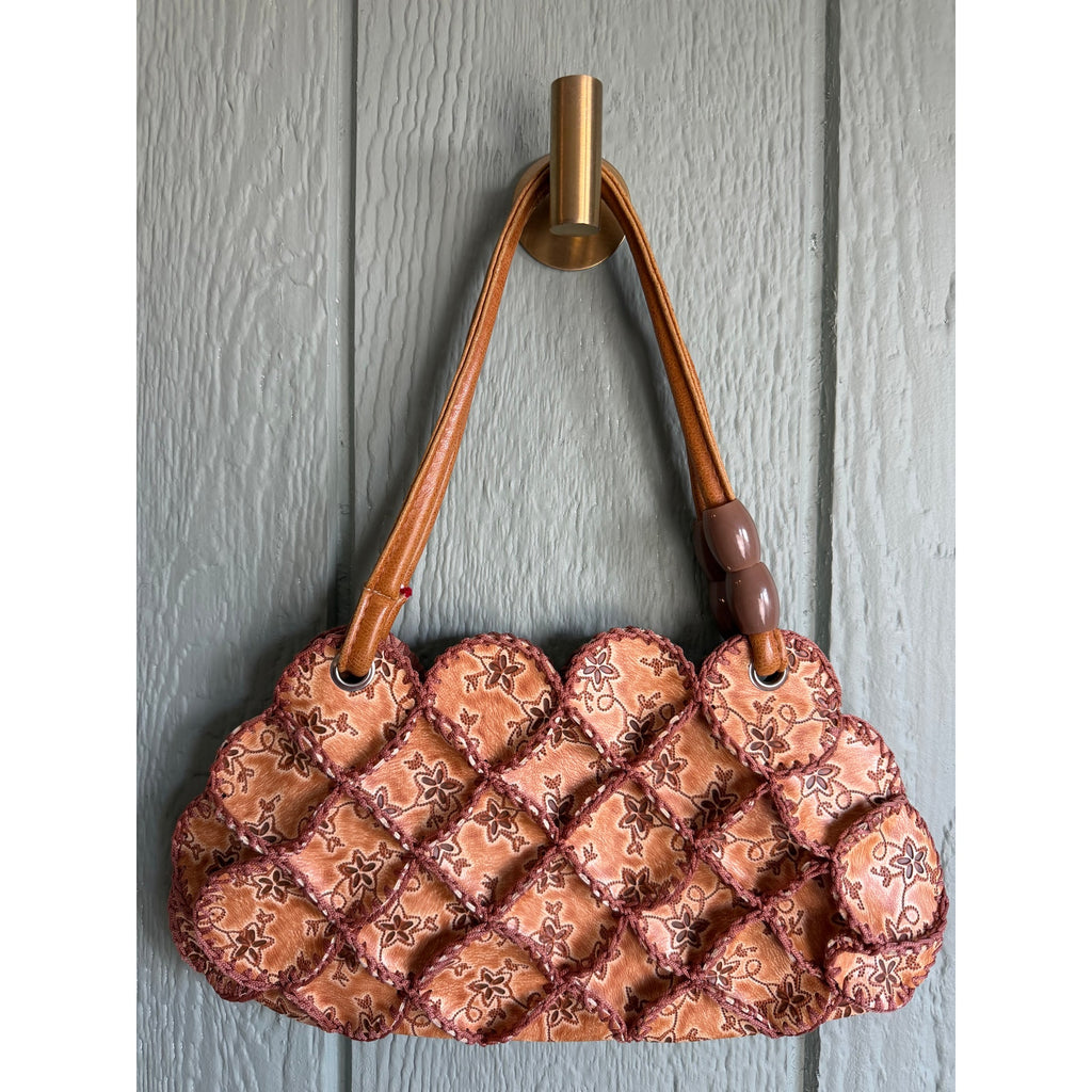 Vintage 90s Boho Patchwork Shoulder Bag Quilted Floral Beaded Purse