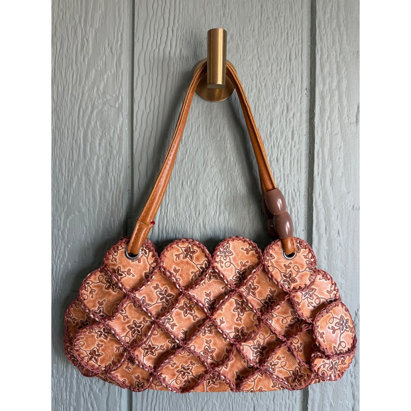 Vintage 90s Boho Patchwork Shoulder Bag Quilted Floral Beaded Purse