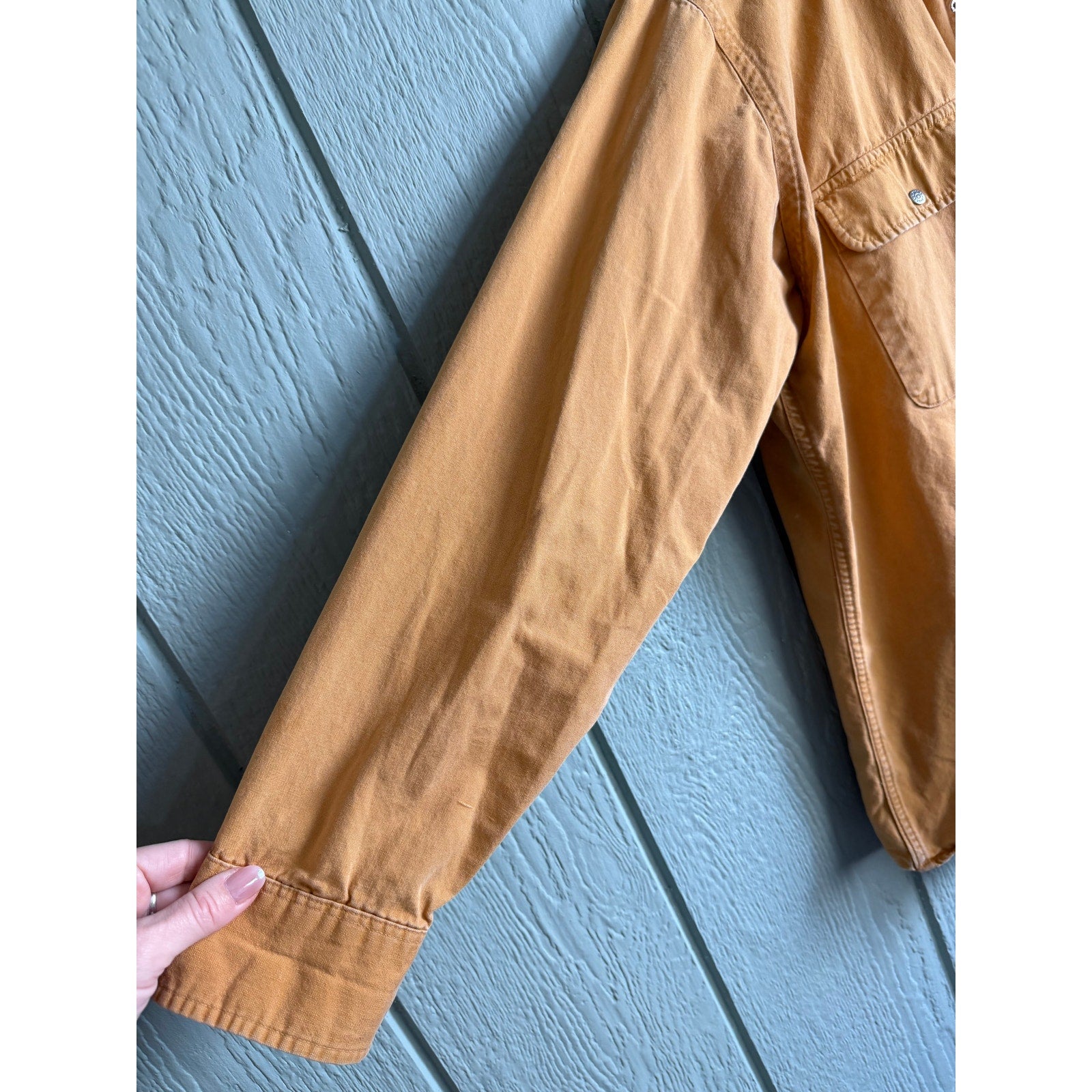 Vintage L.L.Bean Canvas Chore Shirt Jacket Tan Corduroy Collar USA Made 90s