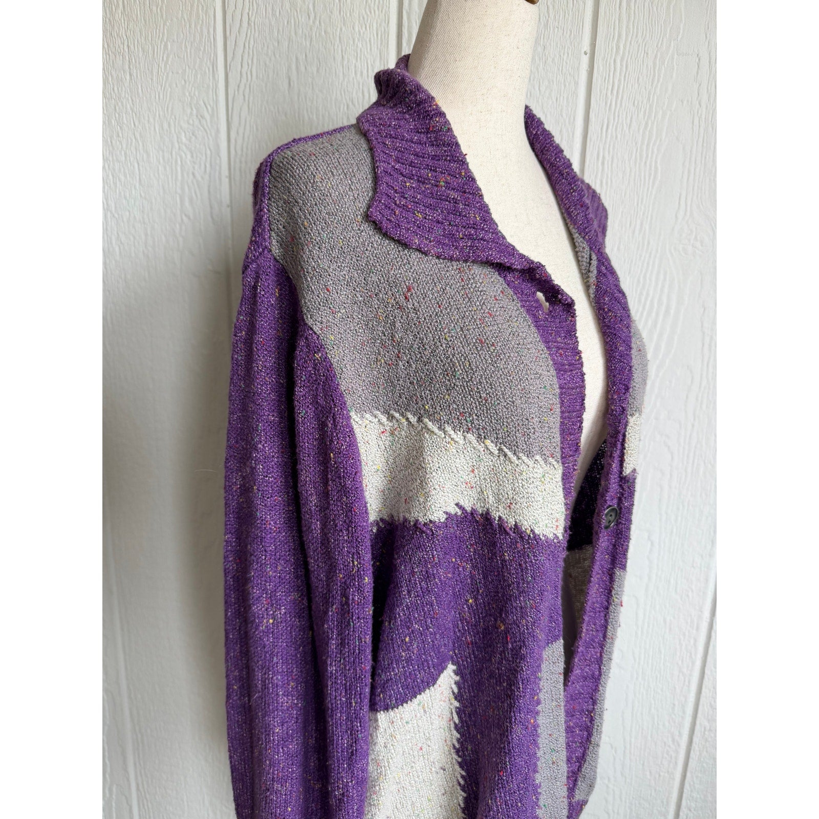 Vintage Blair Cardigan Sweater Purple Gray Confetti Knit 90s Cottagecore