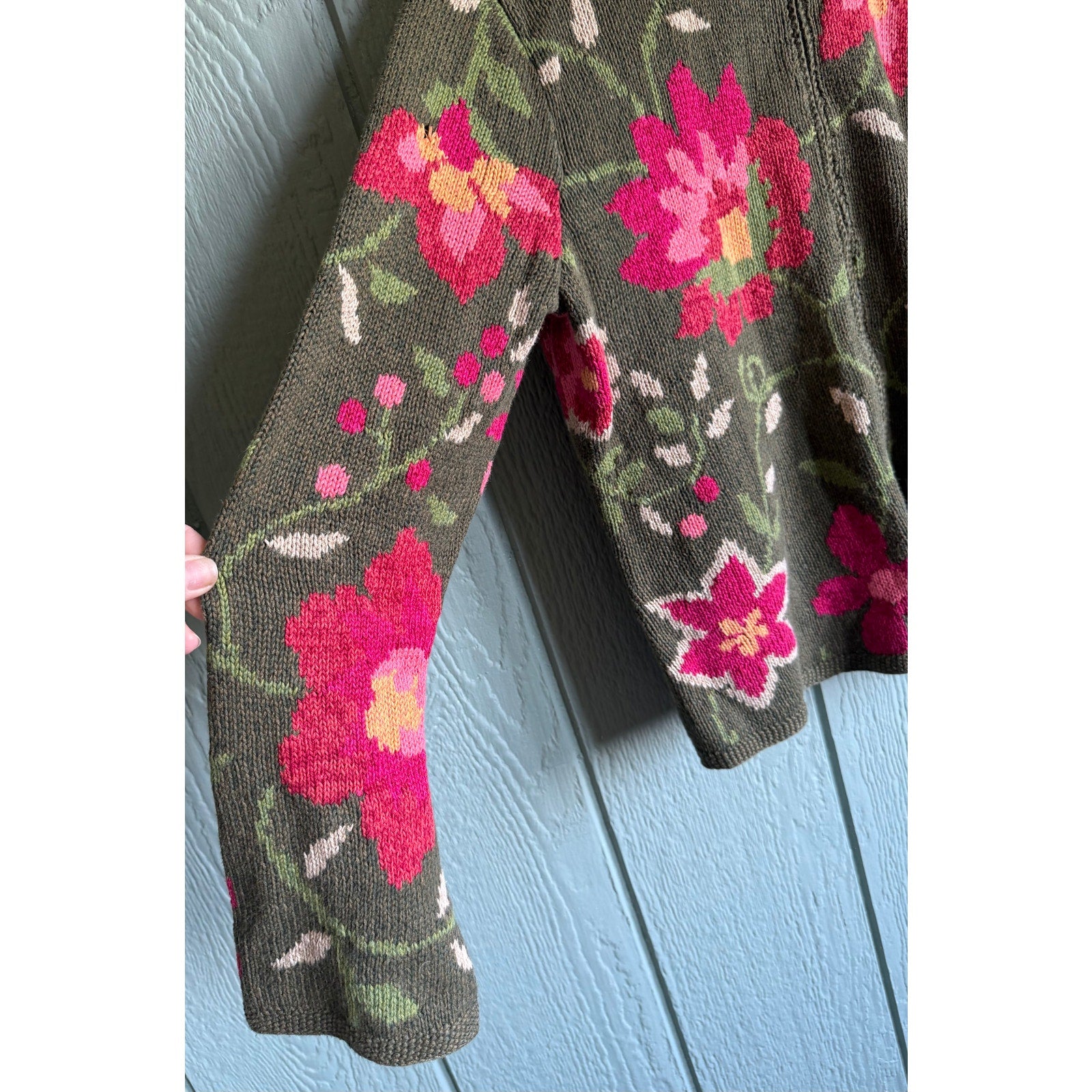Vintage Floral Spring Knit Cardigan, Large