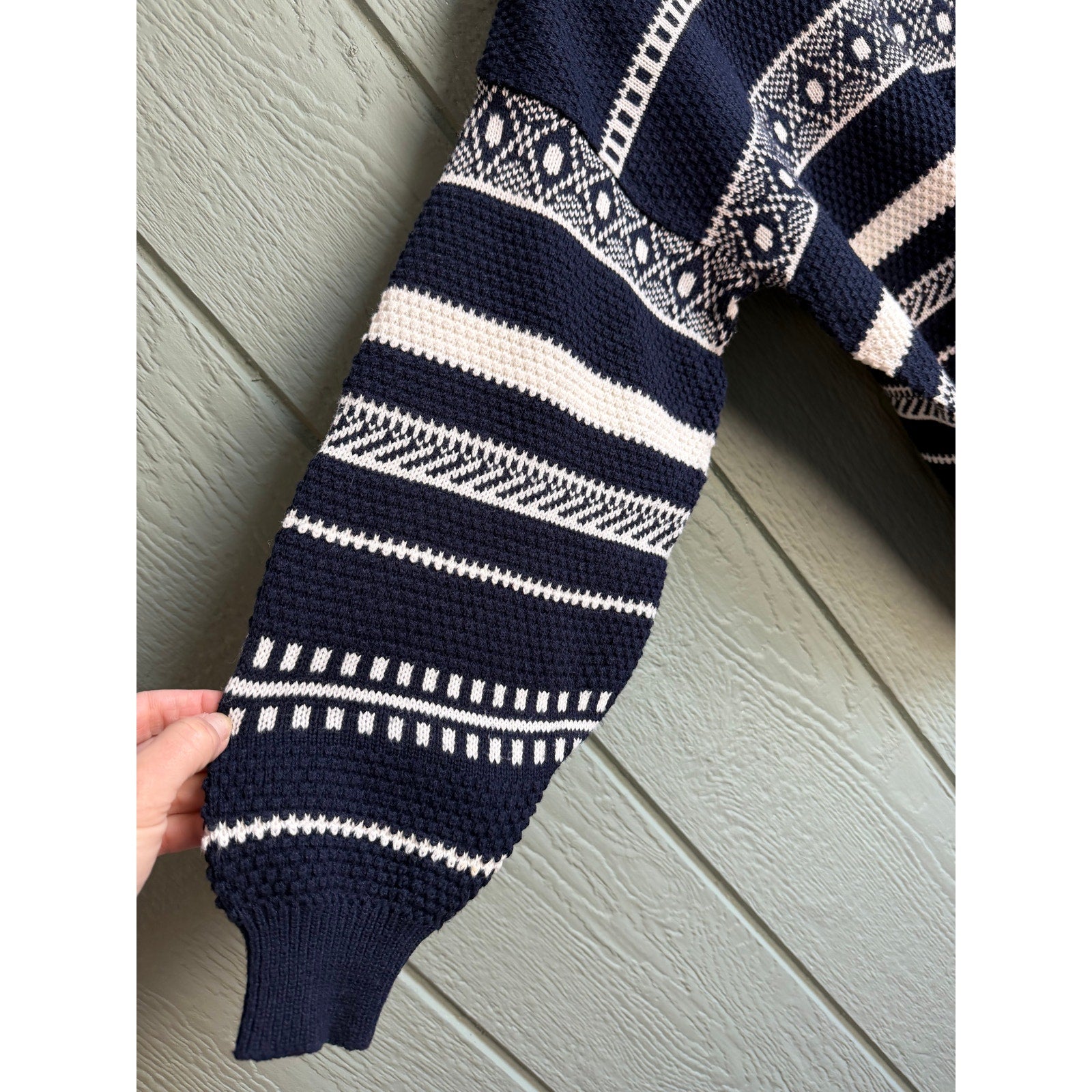 Vintage 90s Pasta Patterned Knit Sweater | Navy & Cream | Cozy Oversized Fit, SM