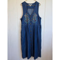 Vintage 90s Jane Ashley Denim LG Maxi Dress Embroidered Paisley Floral Button
