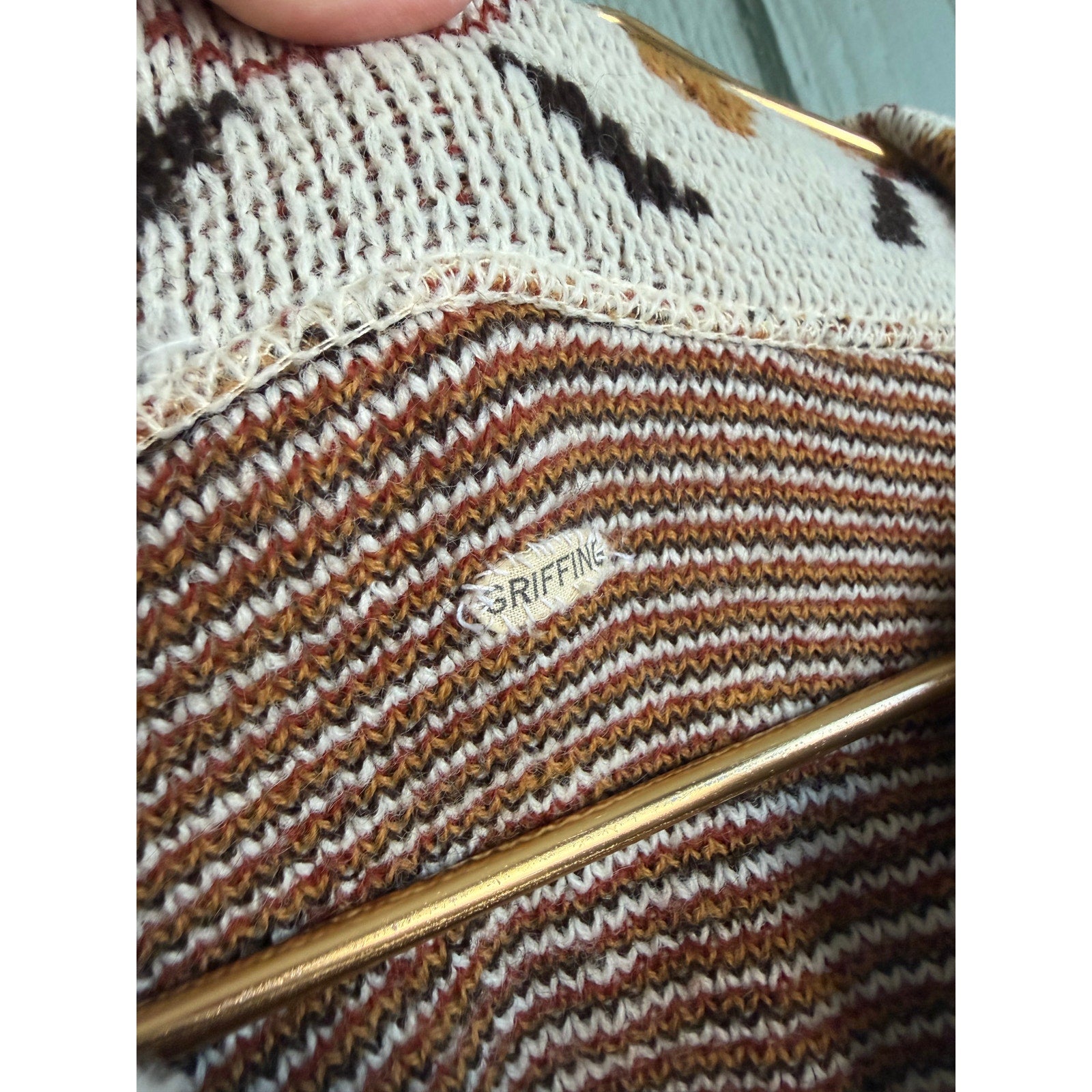 Vintage 90s Griffing Folk Art Cardigan Sweater Cape Cream Beige Button Front