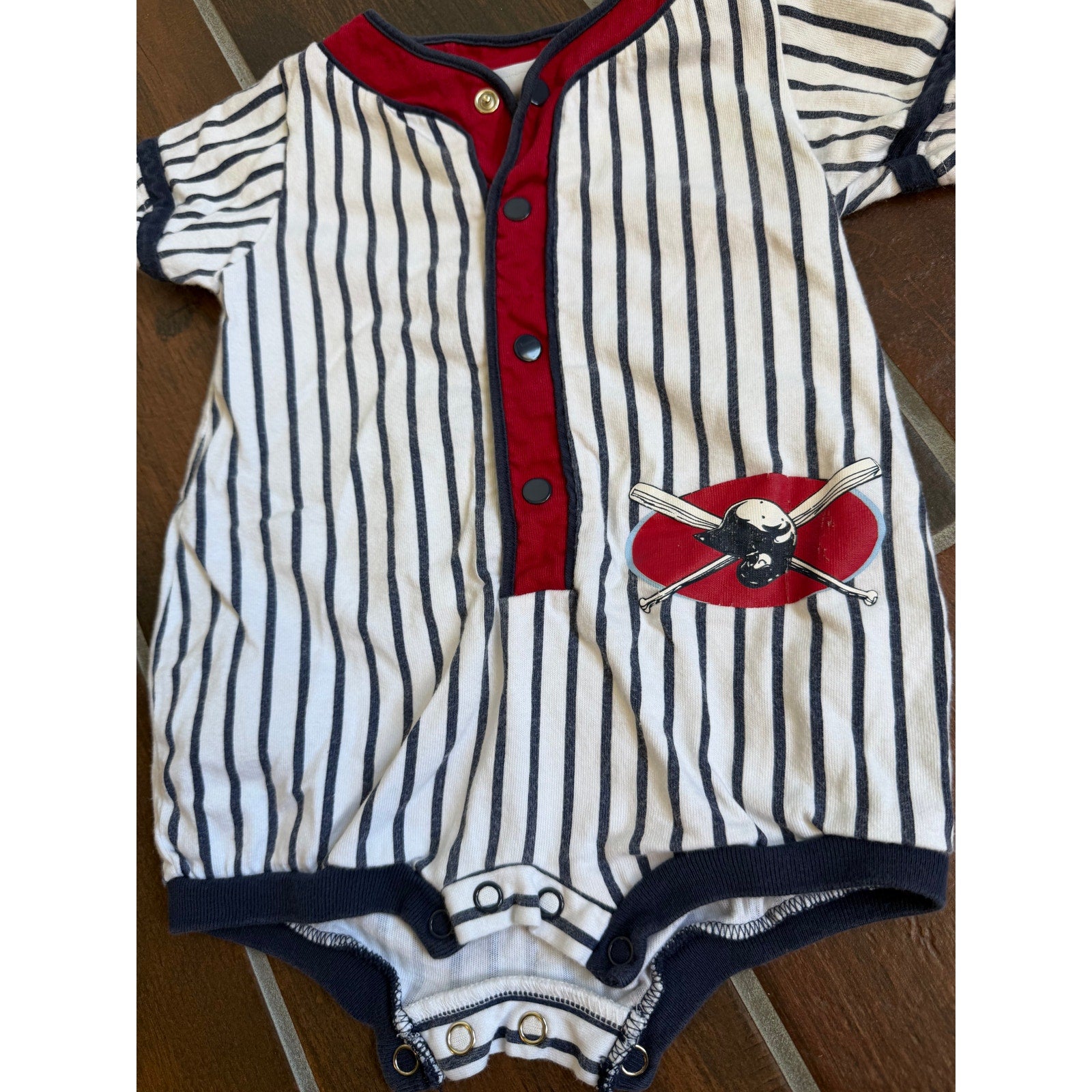 Vintage Okie Dokie Baseball Romper 12 Months Pinstripe Snap Front Baby