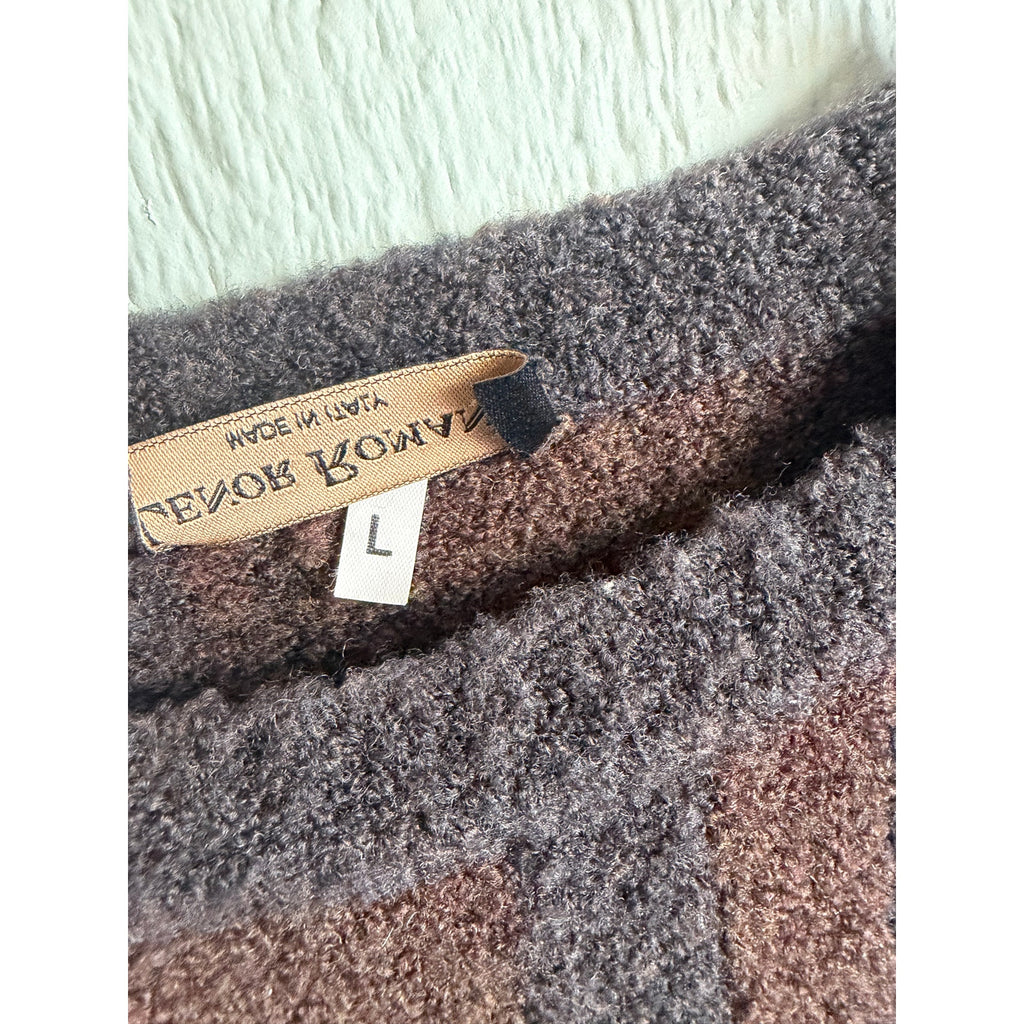 Vintage Italian Wool Blend Plaid Sweater, Lenor Romano LG