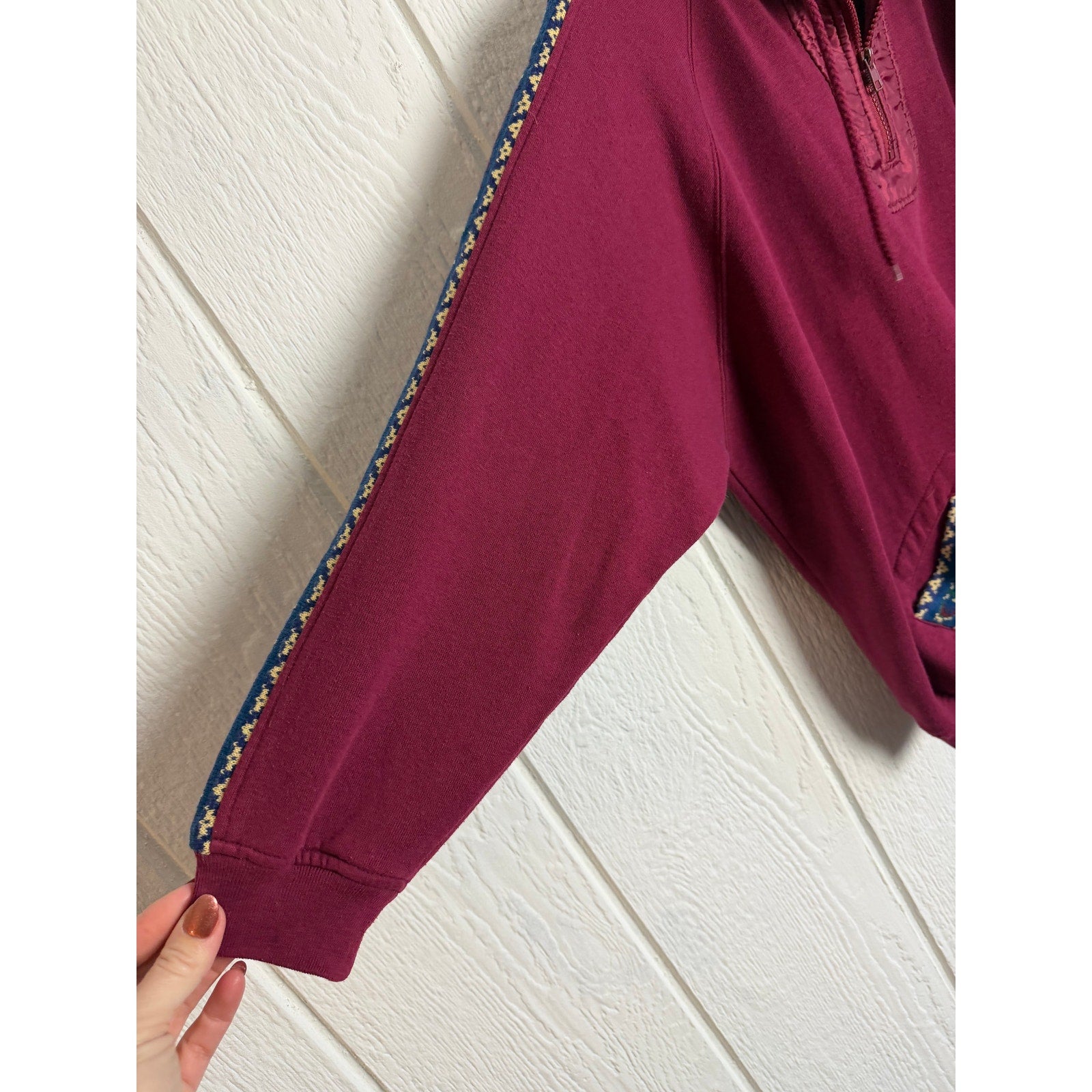 Vintage 90s Chinawear Quarter Zip Sweatshirt Burgundy Fleece Lined Size