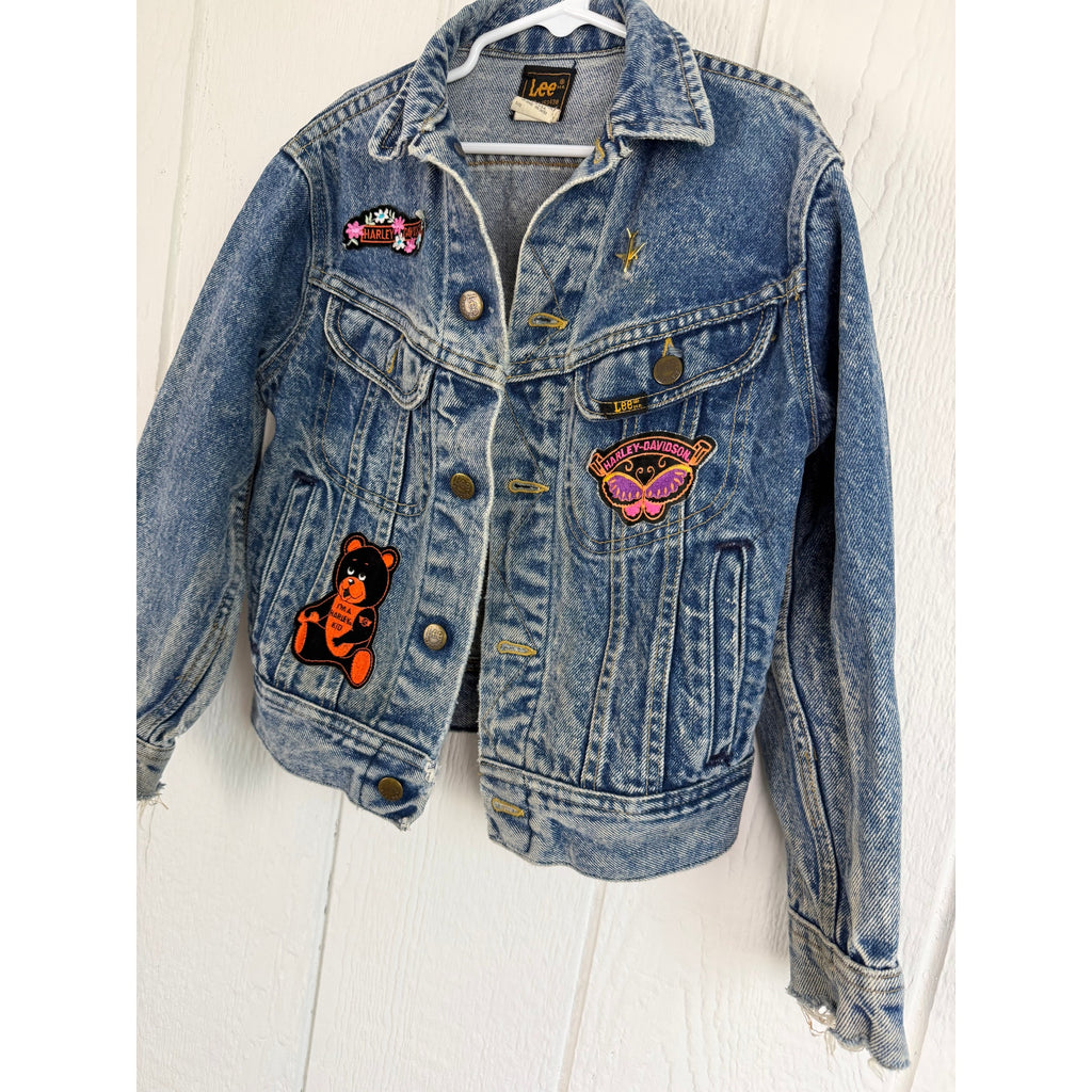 Vintage Lee Harley Davidson Denim Jacket Girls Size 10 Made USA Biker 80s 90s